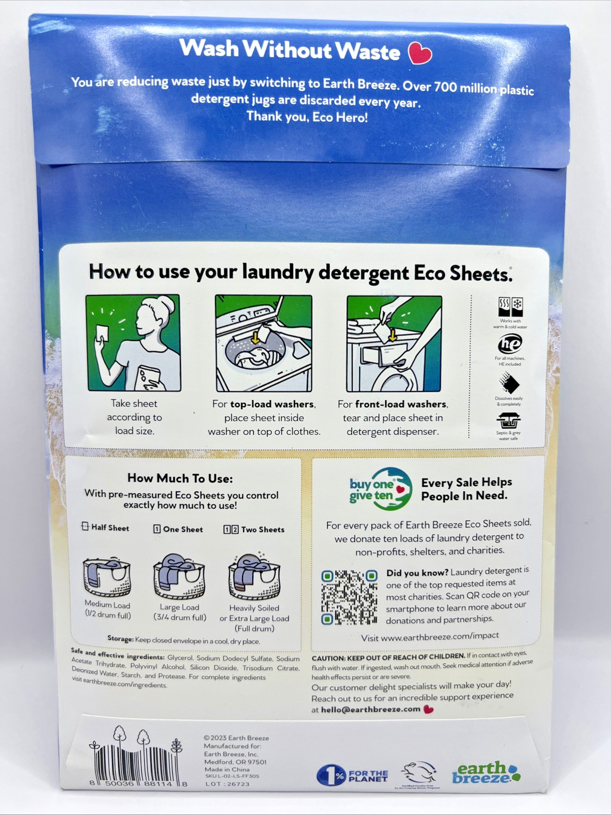 5 Packs Earth Breeze Laundry Detergent 60 Eco Sheets No Scent Up to 300 Loads