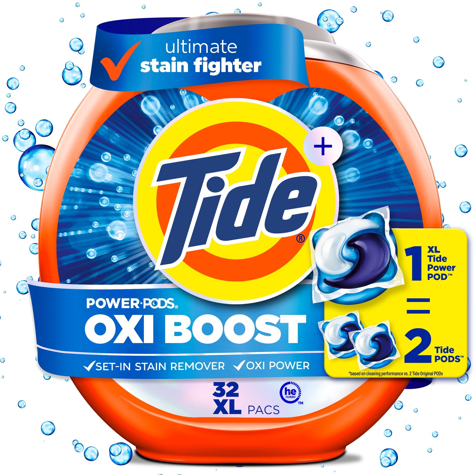 Power Pods with Stain Remover and Oxi Power Laundry Detergent, 32 Count