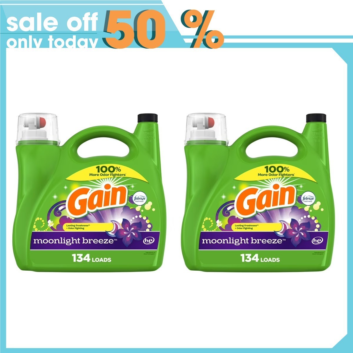 2 PACK Gain Liquid Laundry Detergent, Moonlight Breeze Scent, 194 oz, 134 Loads