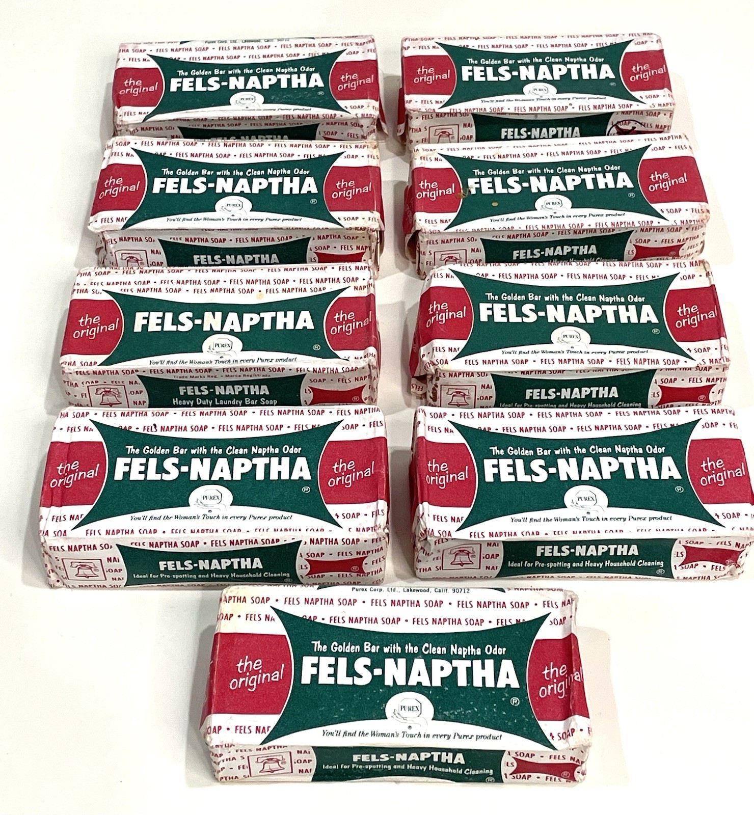 9 Vtg Fels-Naptha Soap Bars Original Heavy Duty Laundry Cleaning Purex USA Flaw