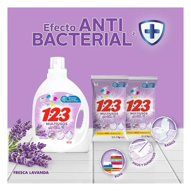 3X Detergente 123 Multiusos Lavanda 🇲🇽 Powder Laundry Detergent, 1.2Kg, 3 Pack