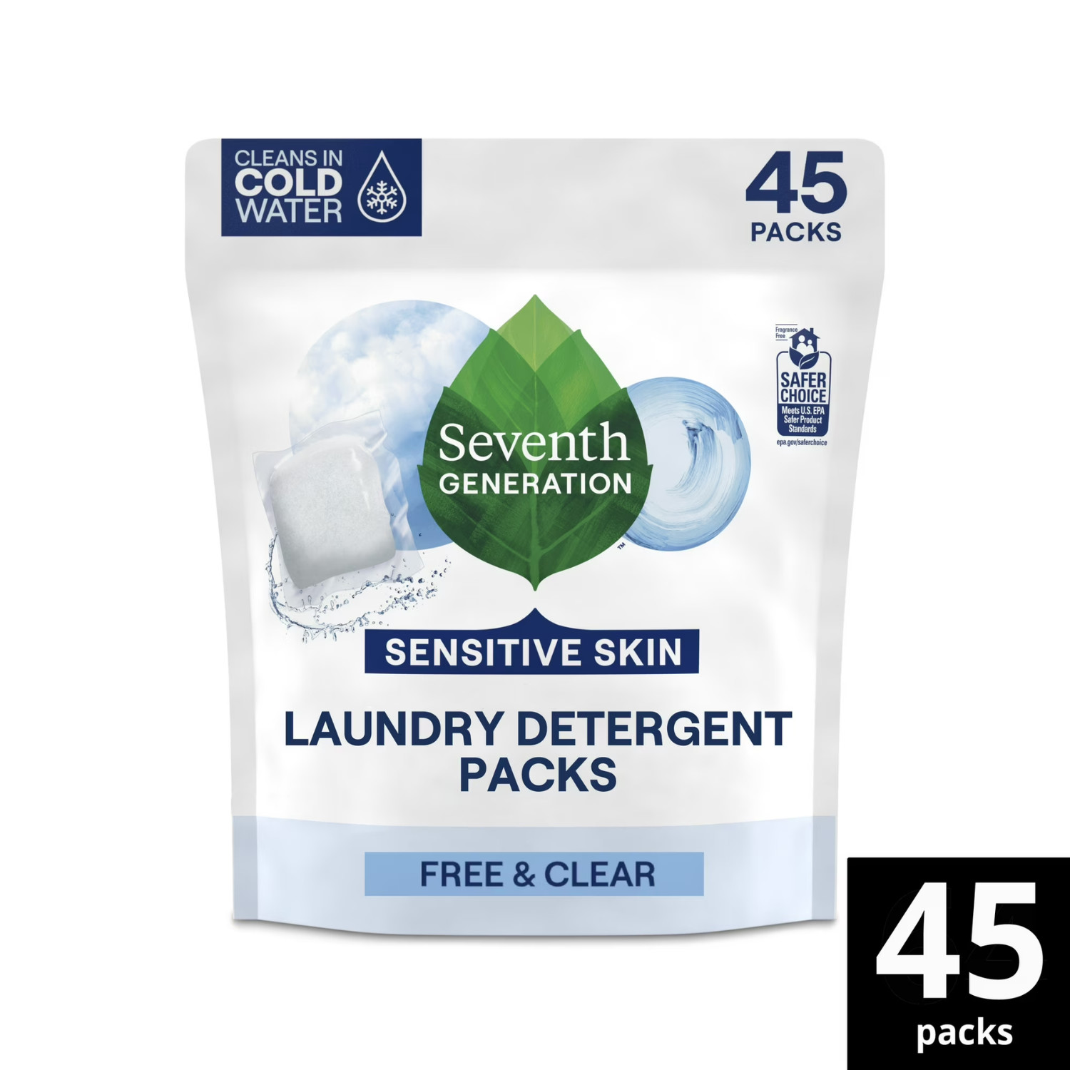 (2 Pack) Seventh Generation Free & Clear Laundry Detergent Packs, 45 Loads