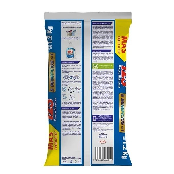 3X Detergente 123 Fresca Blancura 🇲🇽 Powder Laundry Detergent, 1.2Kg, 3 Pack