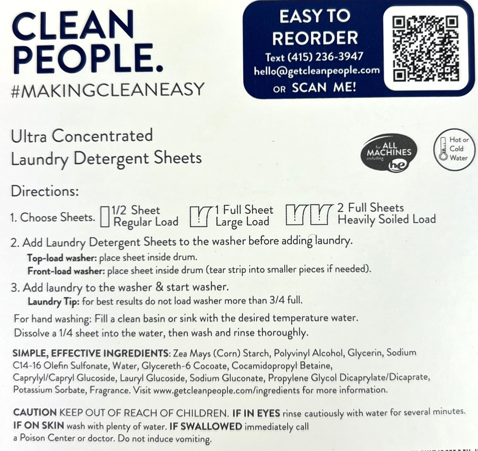 CLEAN PEOPLE Laundry Detergent Sheets Ultra Concentrated Fresh & Clean 32 Ct