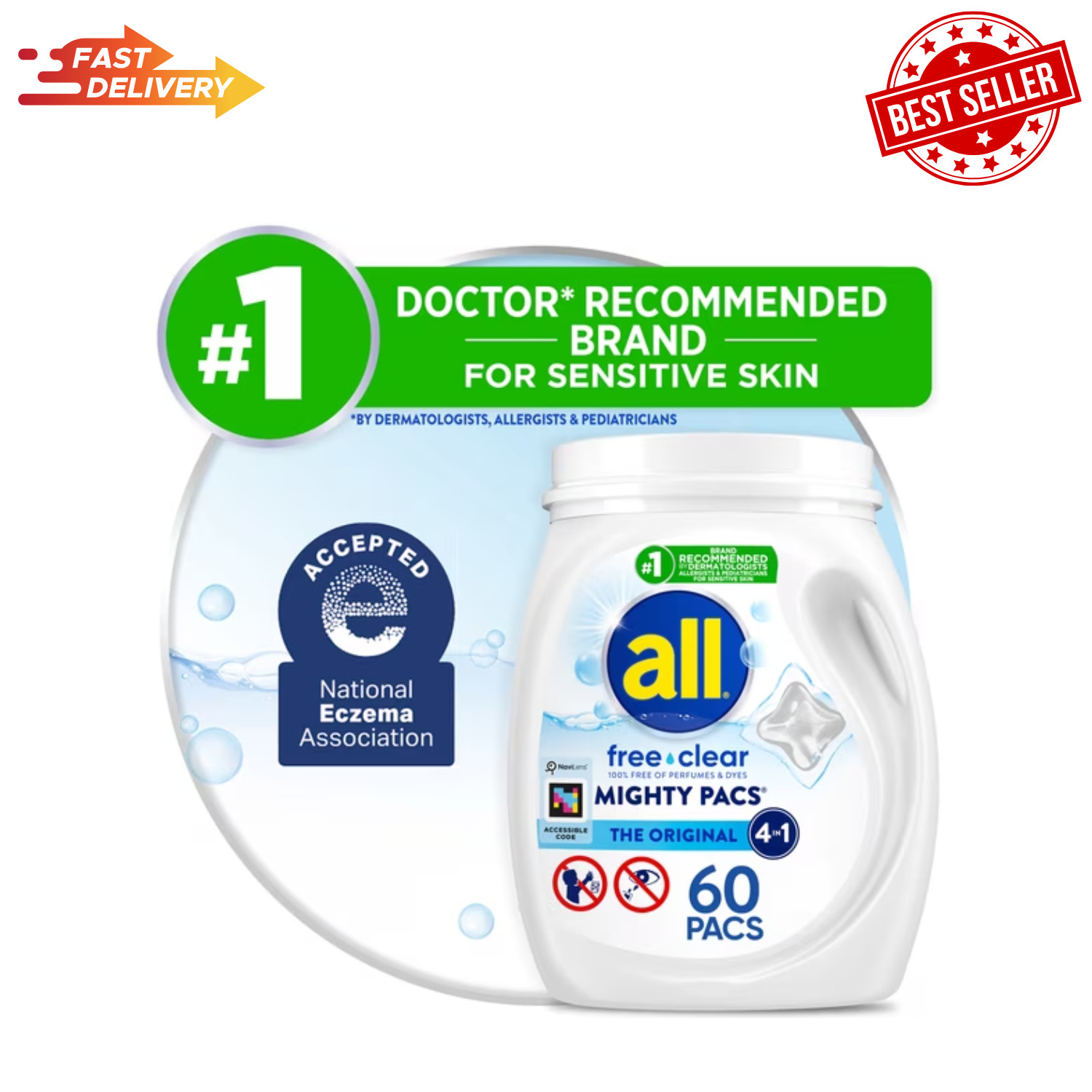 all Free Clear Mighty Pacs Laundry Detergent Hypoallergenic 60 Count