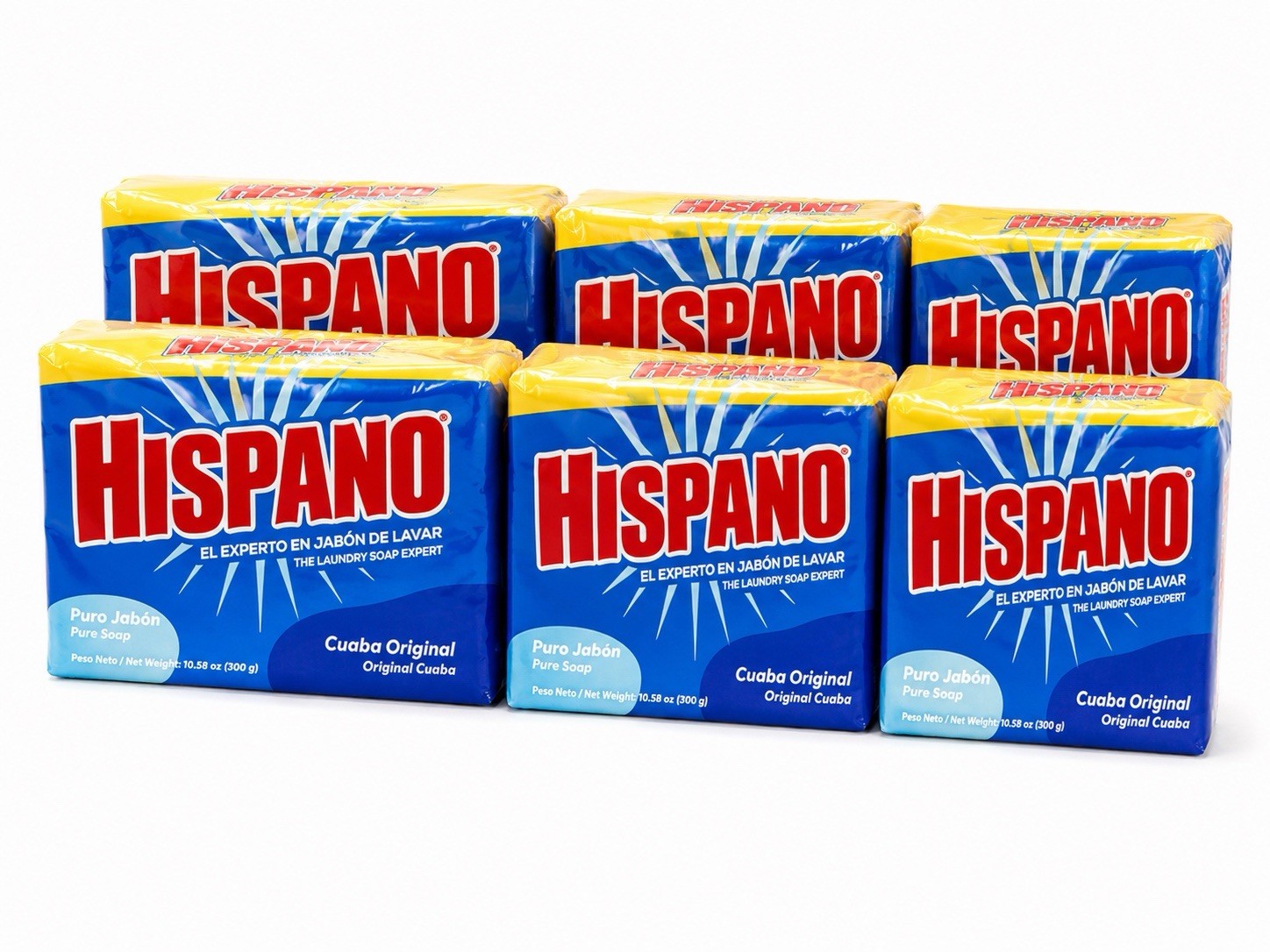 6 PACK – Hispano Rectangle Bar Jabon Laundry Soap Total 12 Bars