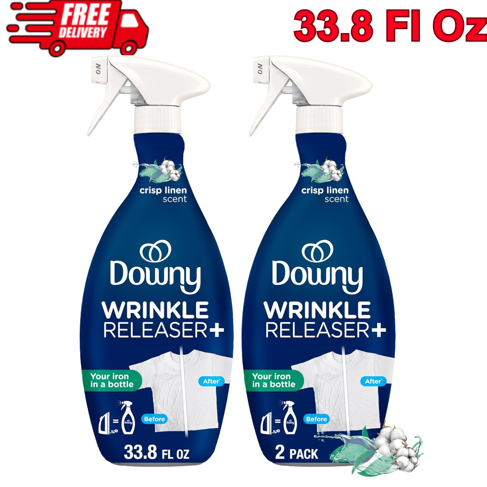 Downy Wrinkle Releaser Spray, Odor Eliminator & Fabric Refresher, 33.8 Oz 2 Pack