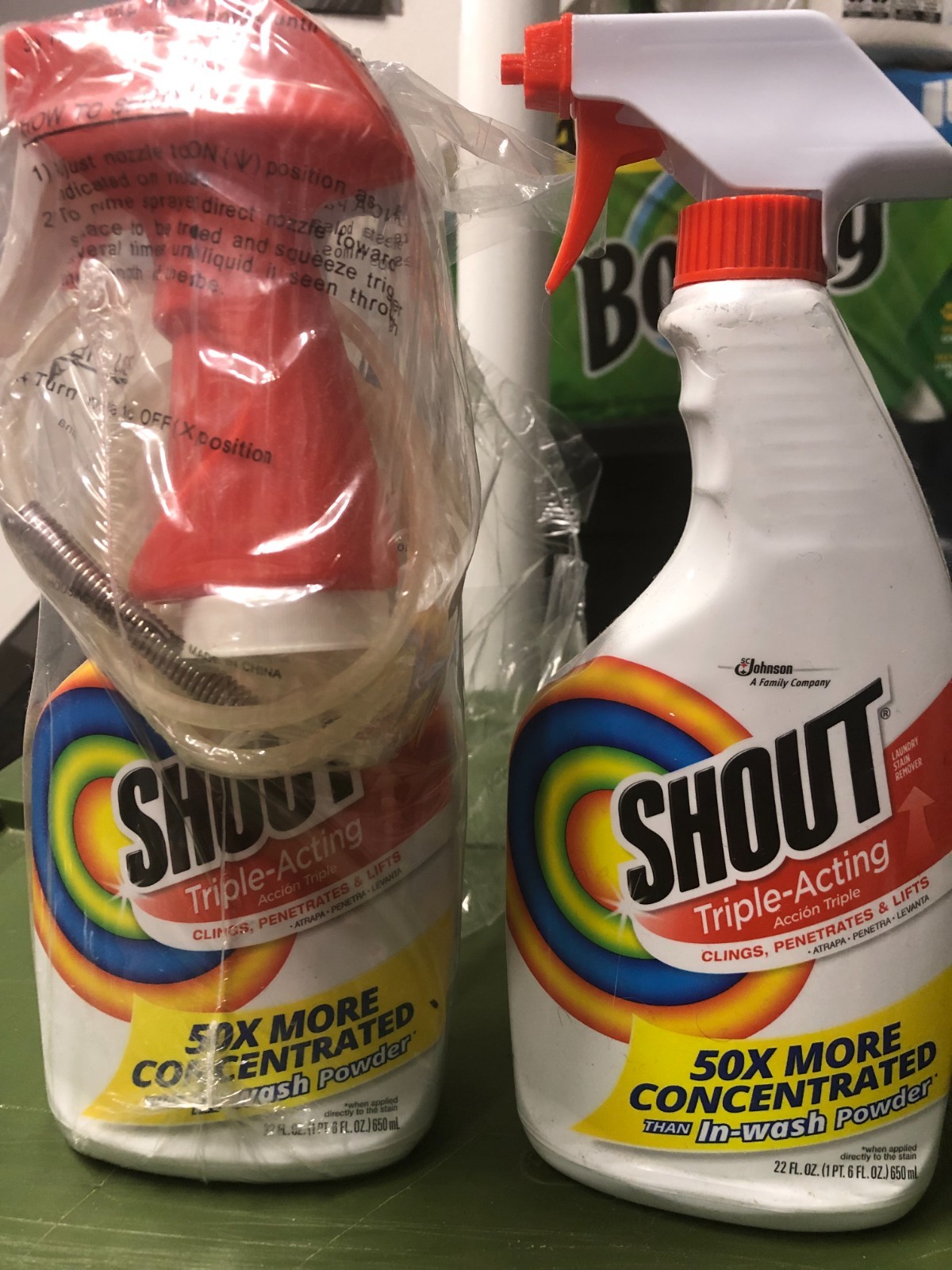 LOT of 2 SHOUT 22 oz Triple Acting Stain Remover with Spray Nozzle