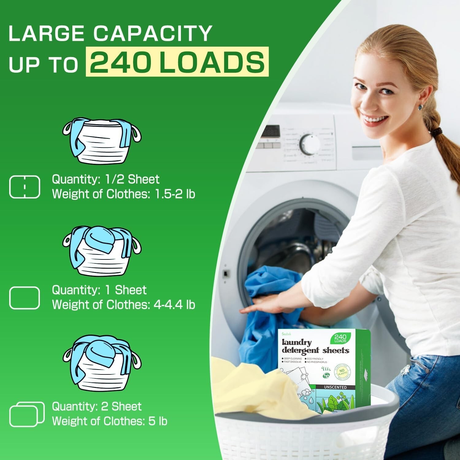 Plant-Based Unscented Laundry Detergent Sheets – 480 Loads, No Plastic Mess