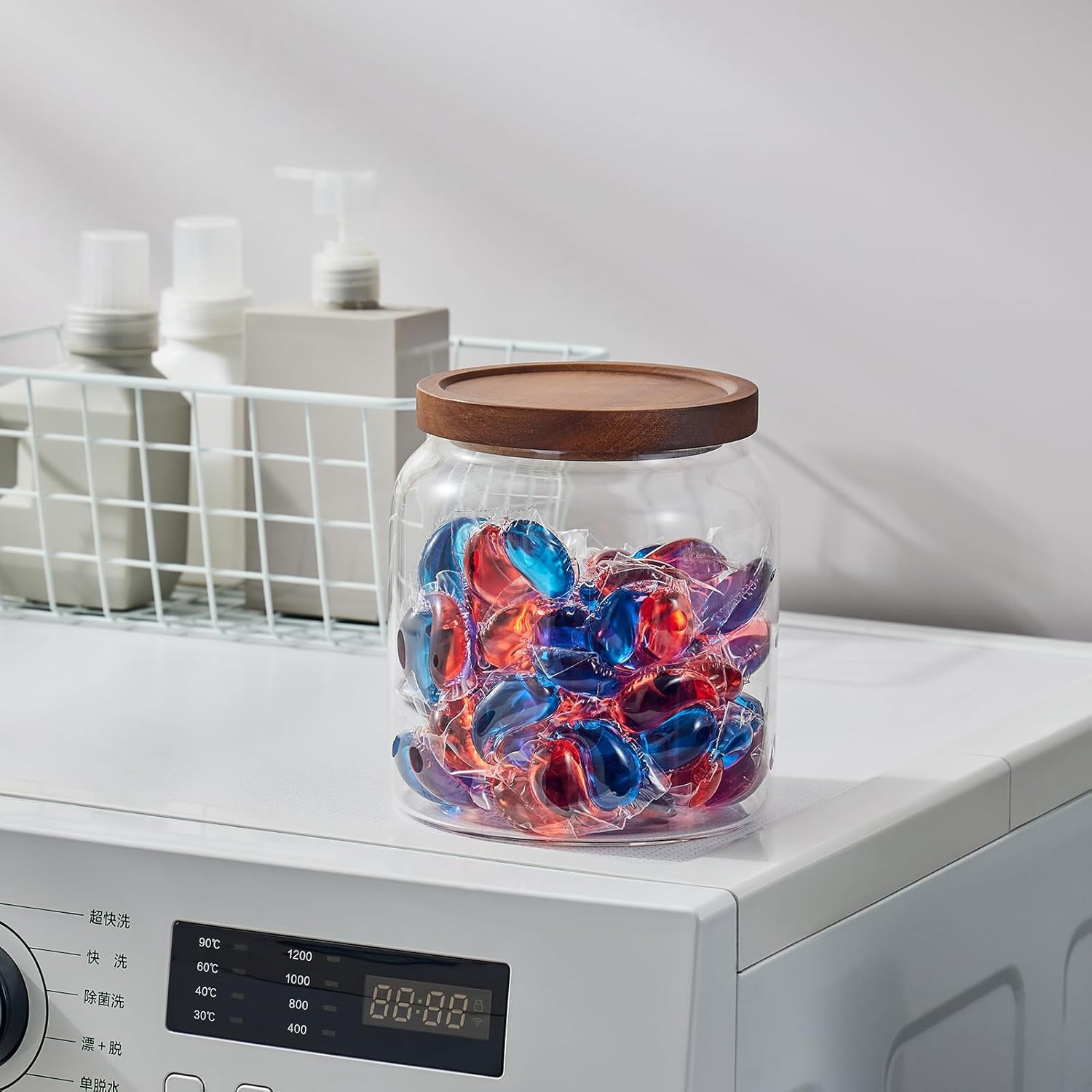 Glass Jars for Laundry Room Organization, Half-Gallon Laundry Pods Container, Gl