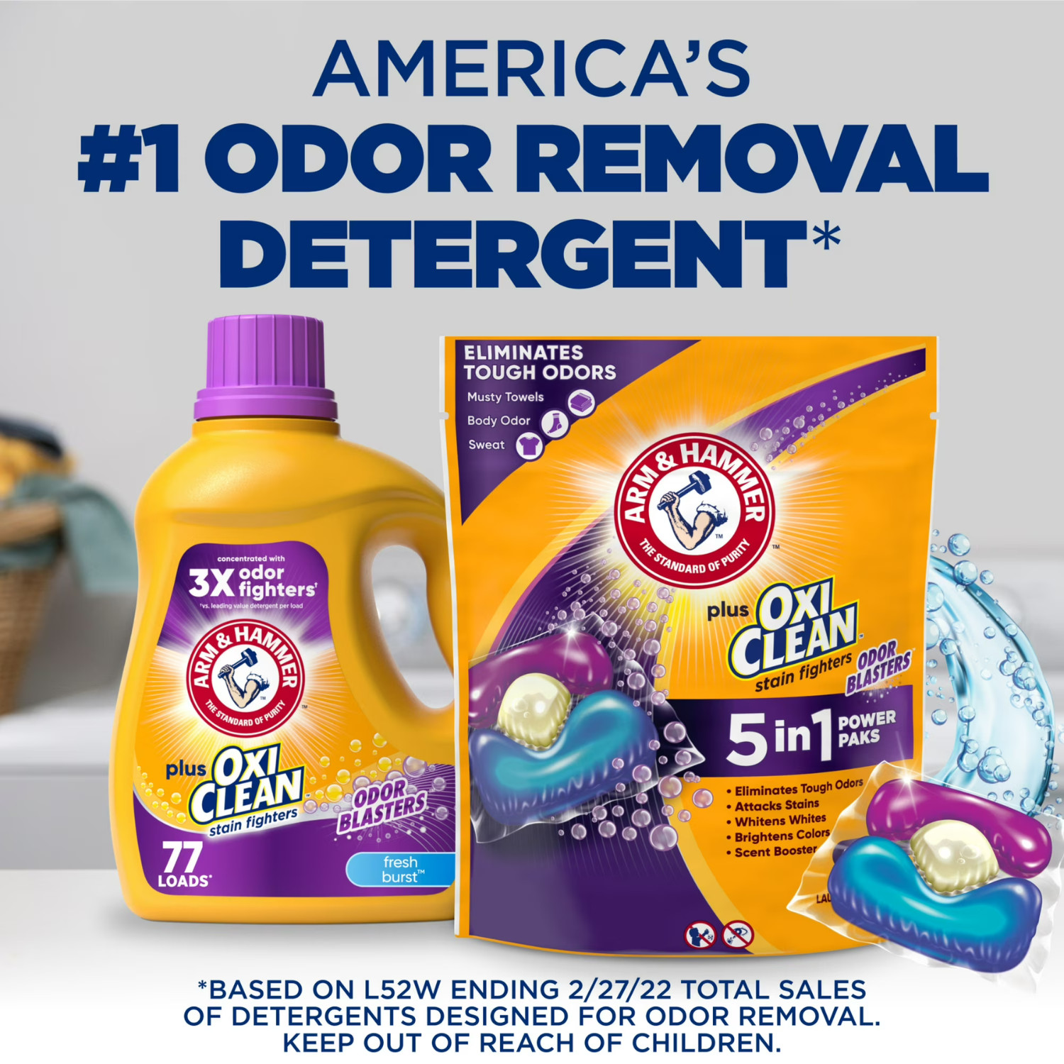 ARM & HAMMER OxiClean Odor Blasters 5-in-1 Laundry Detergent Paks 42 Ct, 4 PACK