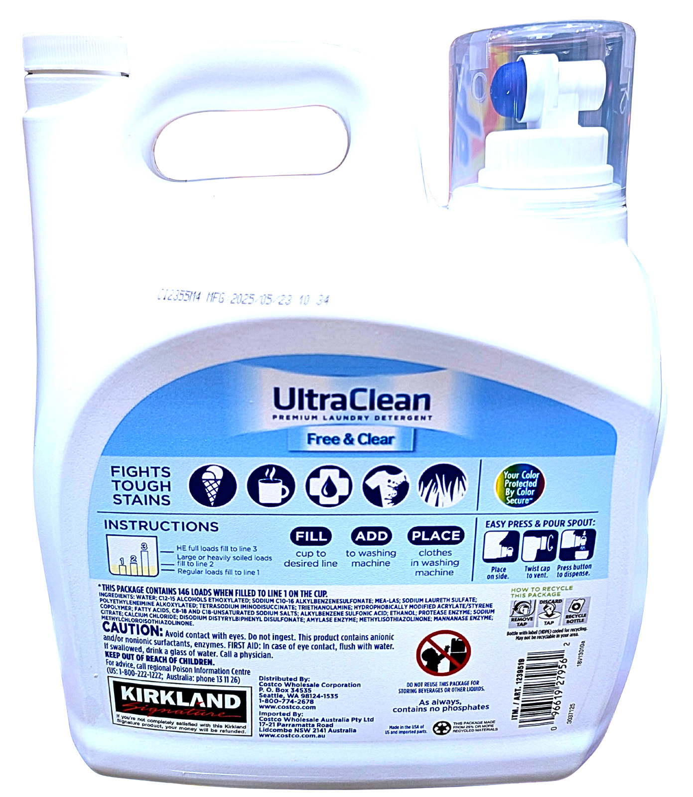 Kirkland Signature Ultra Clean Free & Clear Premium Liquid Detergent 146 Loads