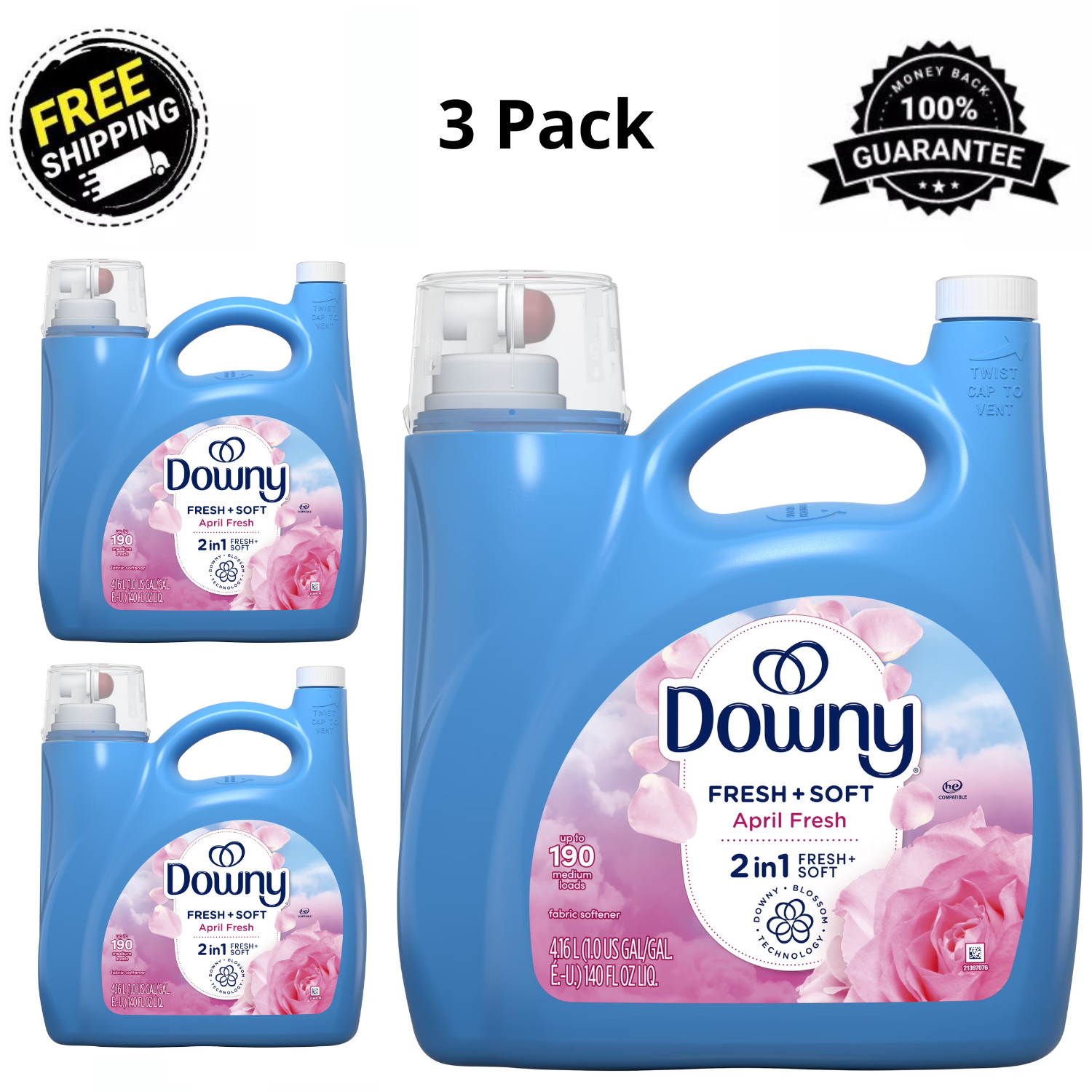3 Pack Downy Liquid Fabric Softener Conditioner April Fresh 140oz 190 Loads