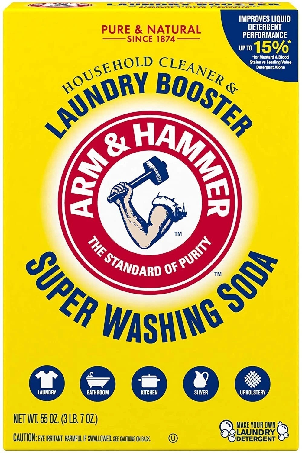 Arm & Hammer Super Washing Soda Detergent Booster & Household Cleaner, 55oz.