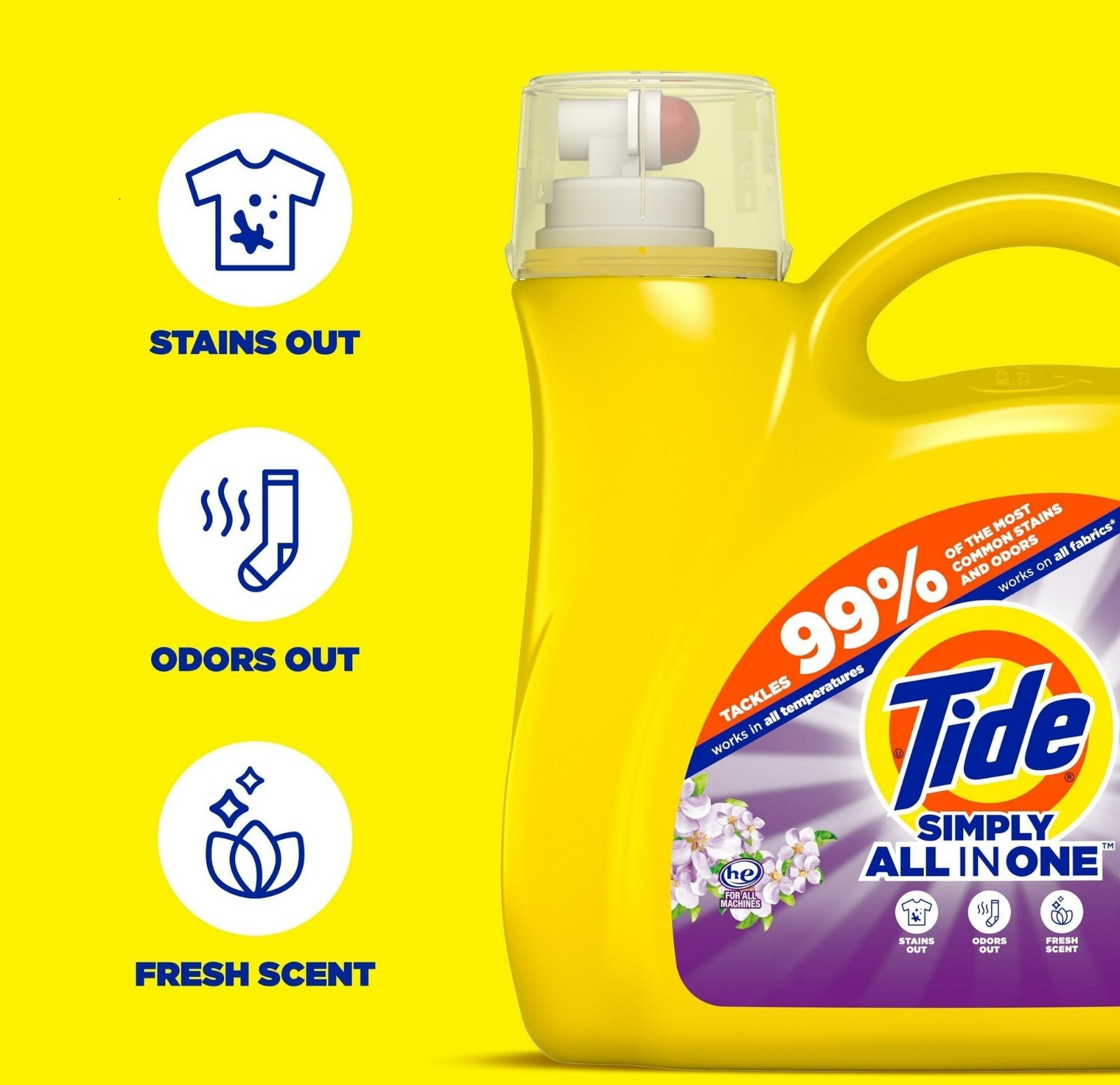 Tide Simply Laundry Detergent, Berry Blossom Scent, 117oz, 89 Loads