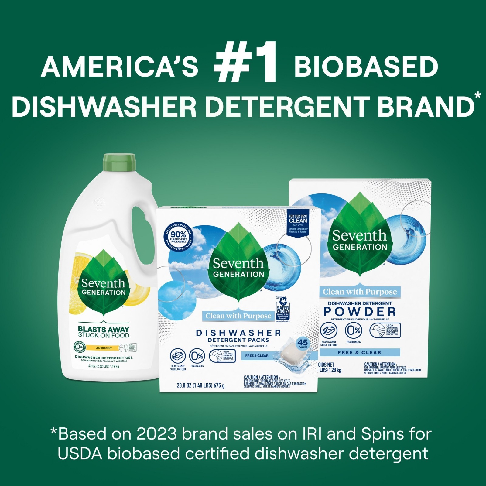 (2 pack) Seventh Generation Dishwasher Detergent Packs for sparkling dishes Fre