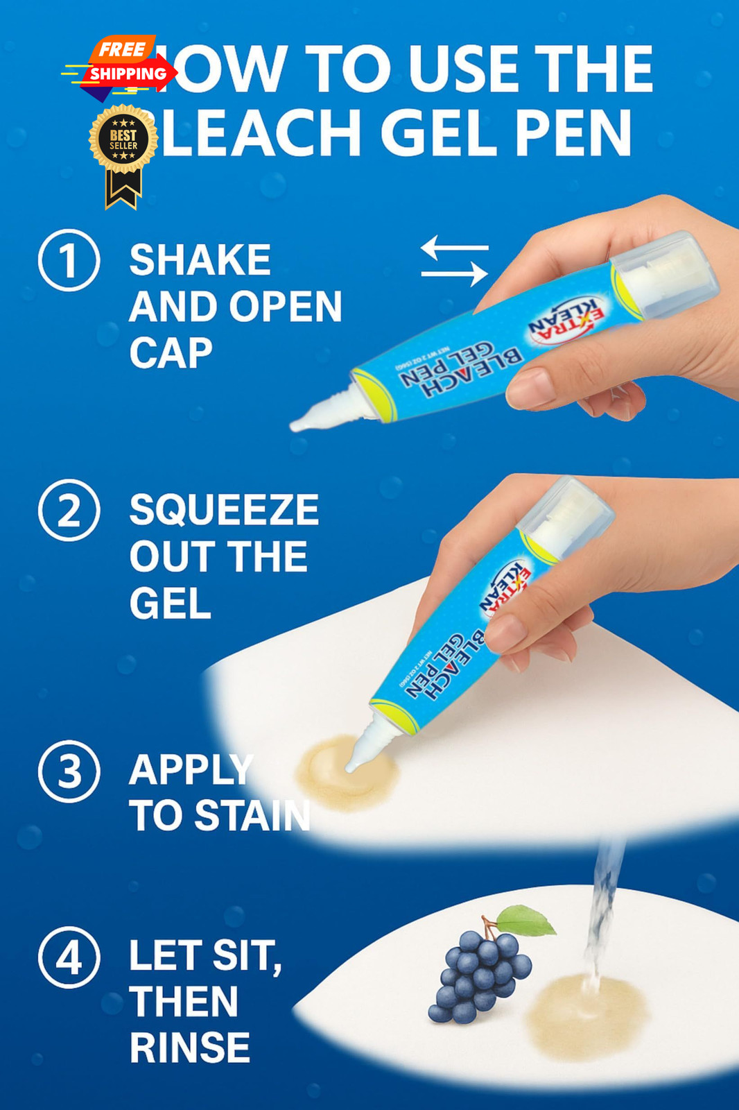 EXTRAKLEAN Bleach Gel Pen – Double-Ended 1.75 Fl Oz (Pack of 2), Milky white