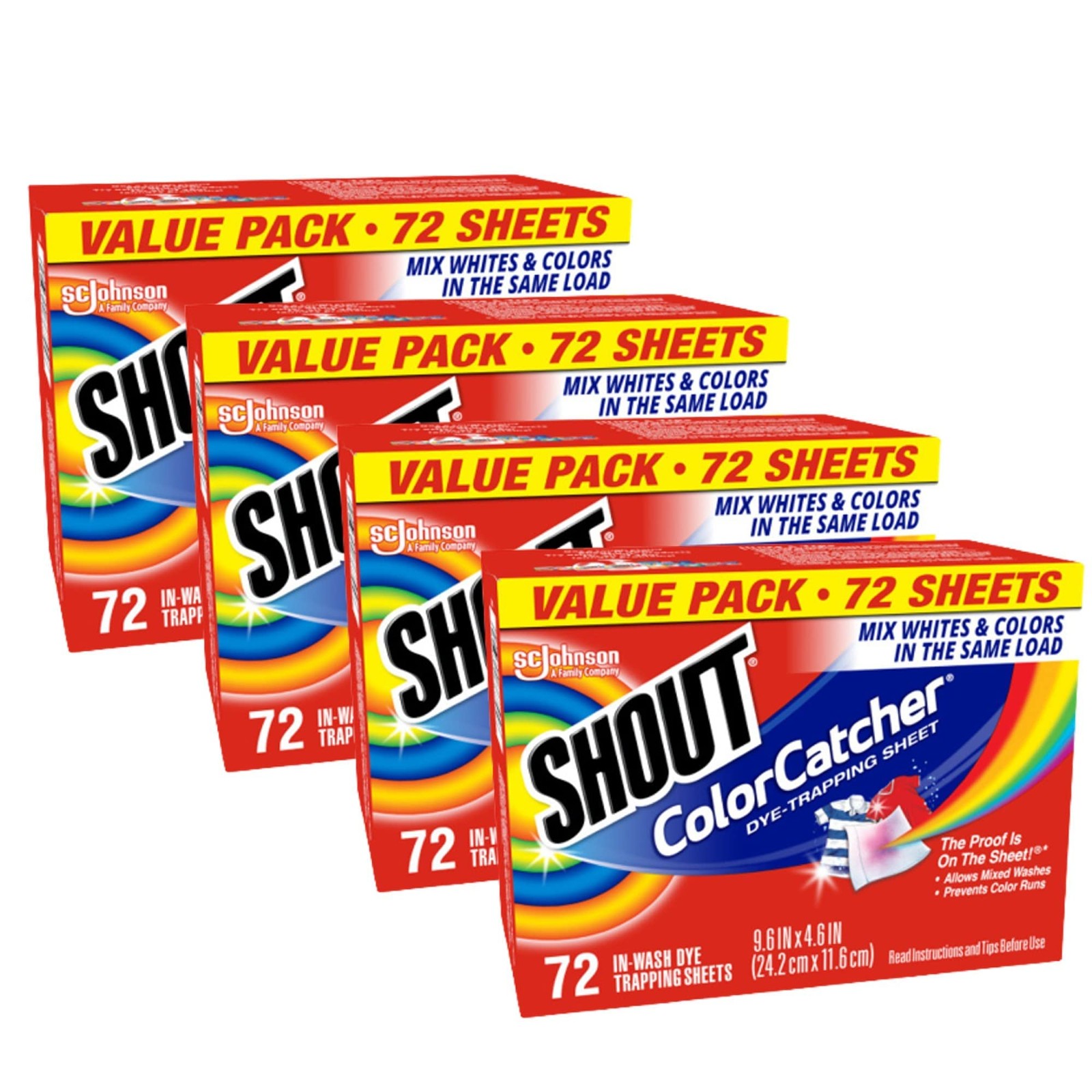 Shout Color Catcher Sheets for Laundry, Allow Mixed 72 Count (Pack of 4), Red