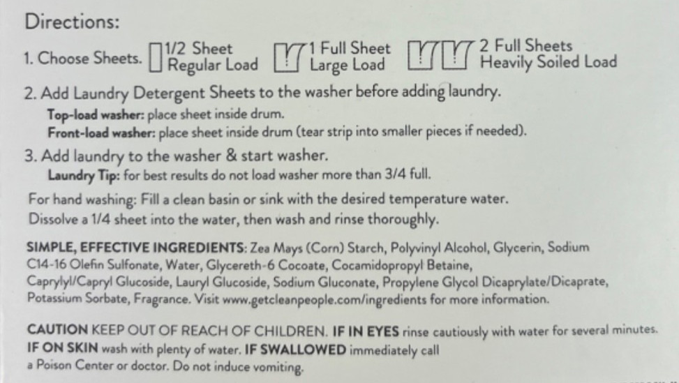 CLEAN PEOPLE Laundry Detergent Sheets Ultra Concentrated Fresh & Clean 32 Ct