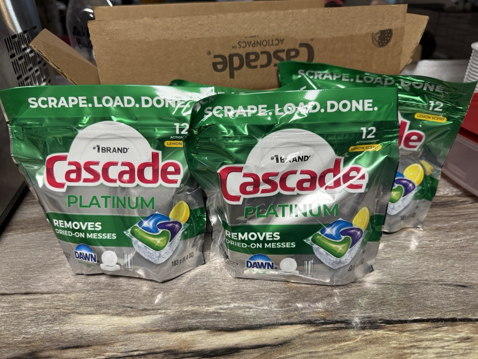 Cascade (4 bags) Platinum Dish Detergent Lemon Scent Action Packs 12ct Ea Bag