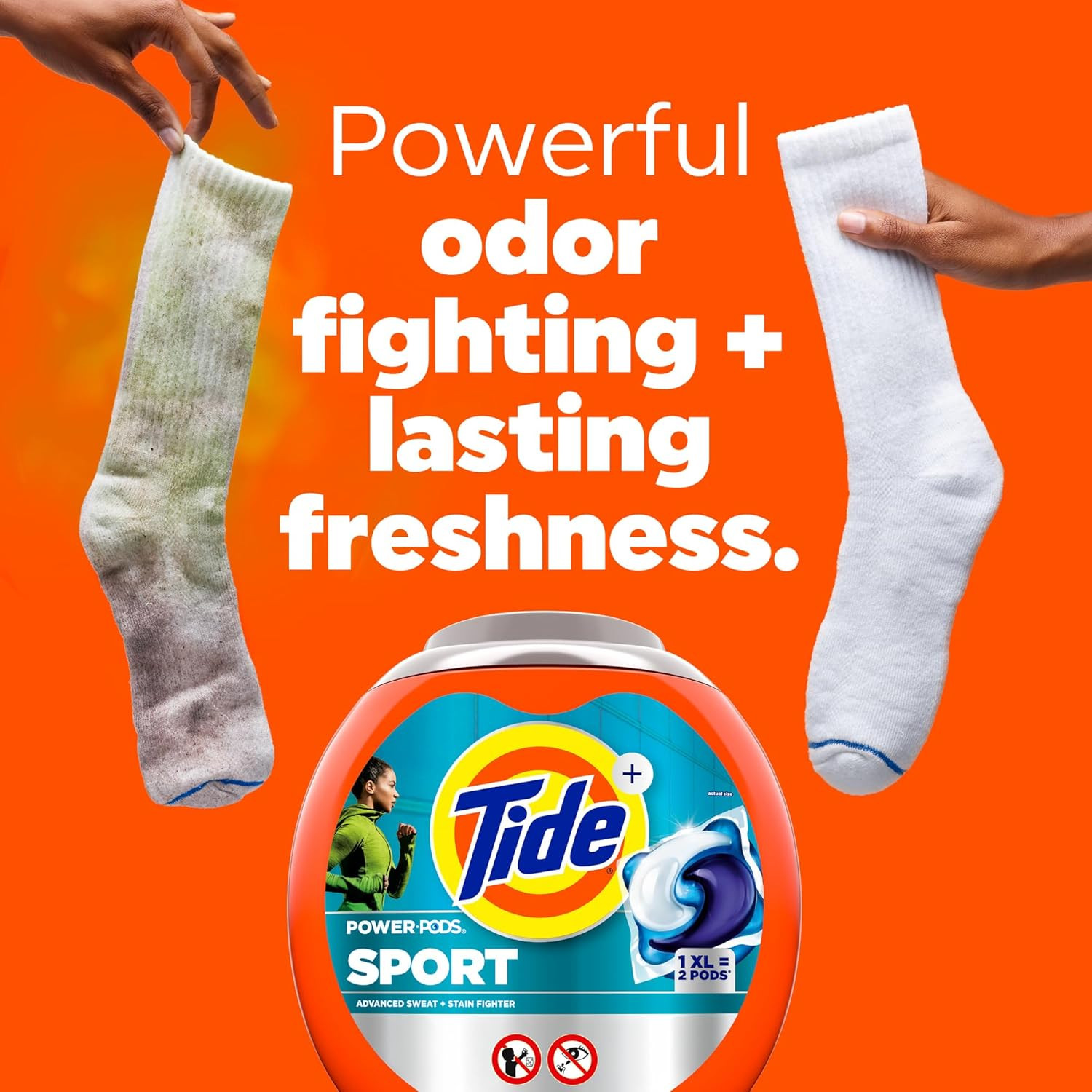 Power Pods Sport Laundry Detergent Pacs, 63 Count, Advanced Sweat + Stain Fig…