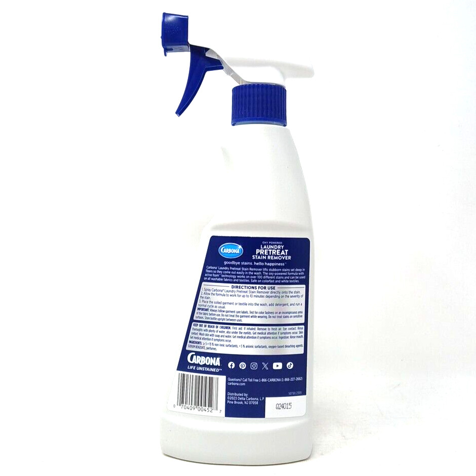 CARBONA Laundry Pretreat Stain Remover Oxy Powered Spray 16.8oz