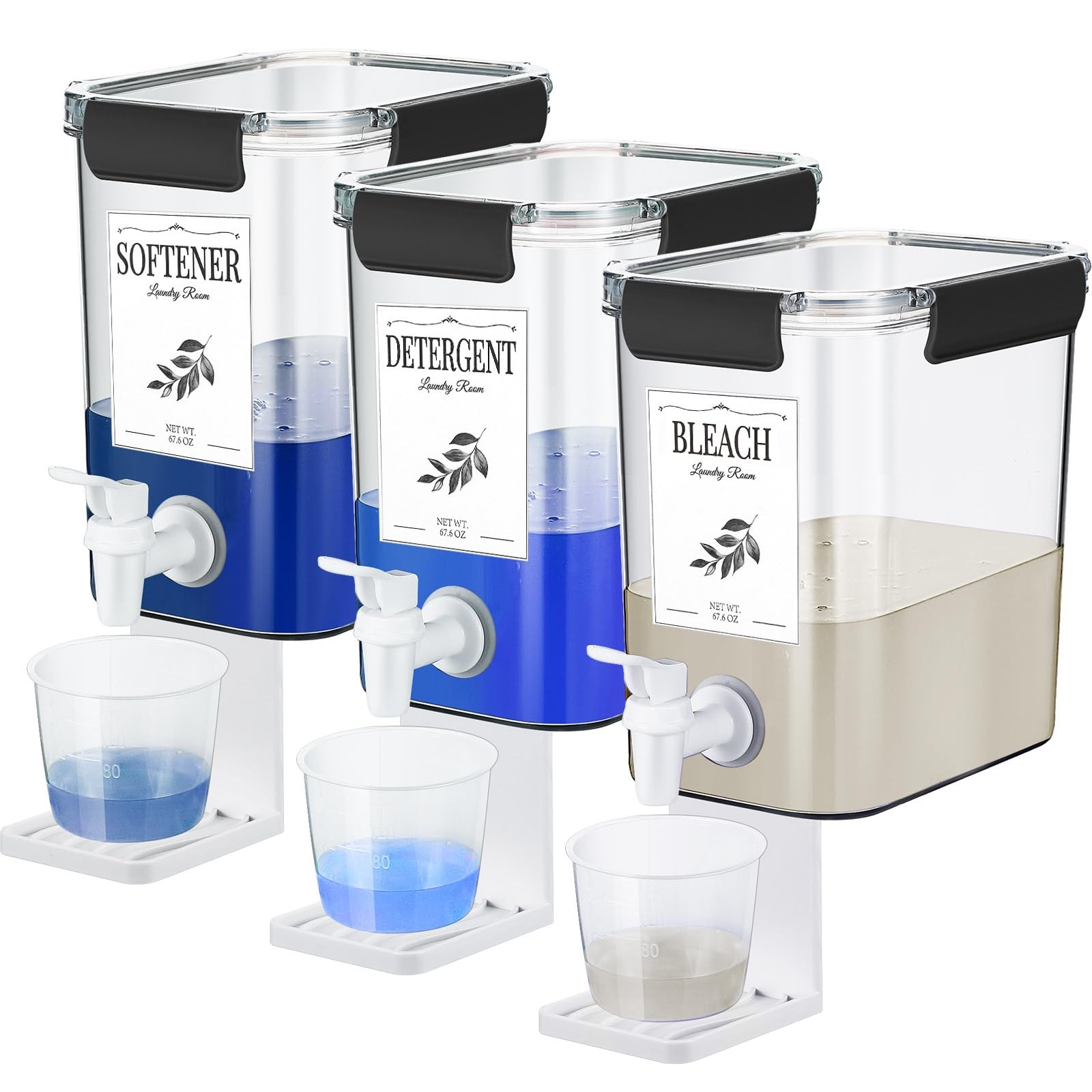 3 Set 67.6 oz Liquid Laundry Detergent Dispenser with Faucet and Cup Holder L…