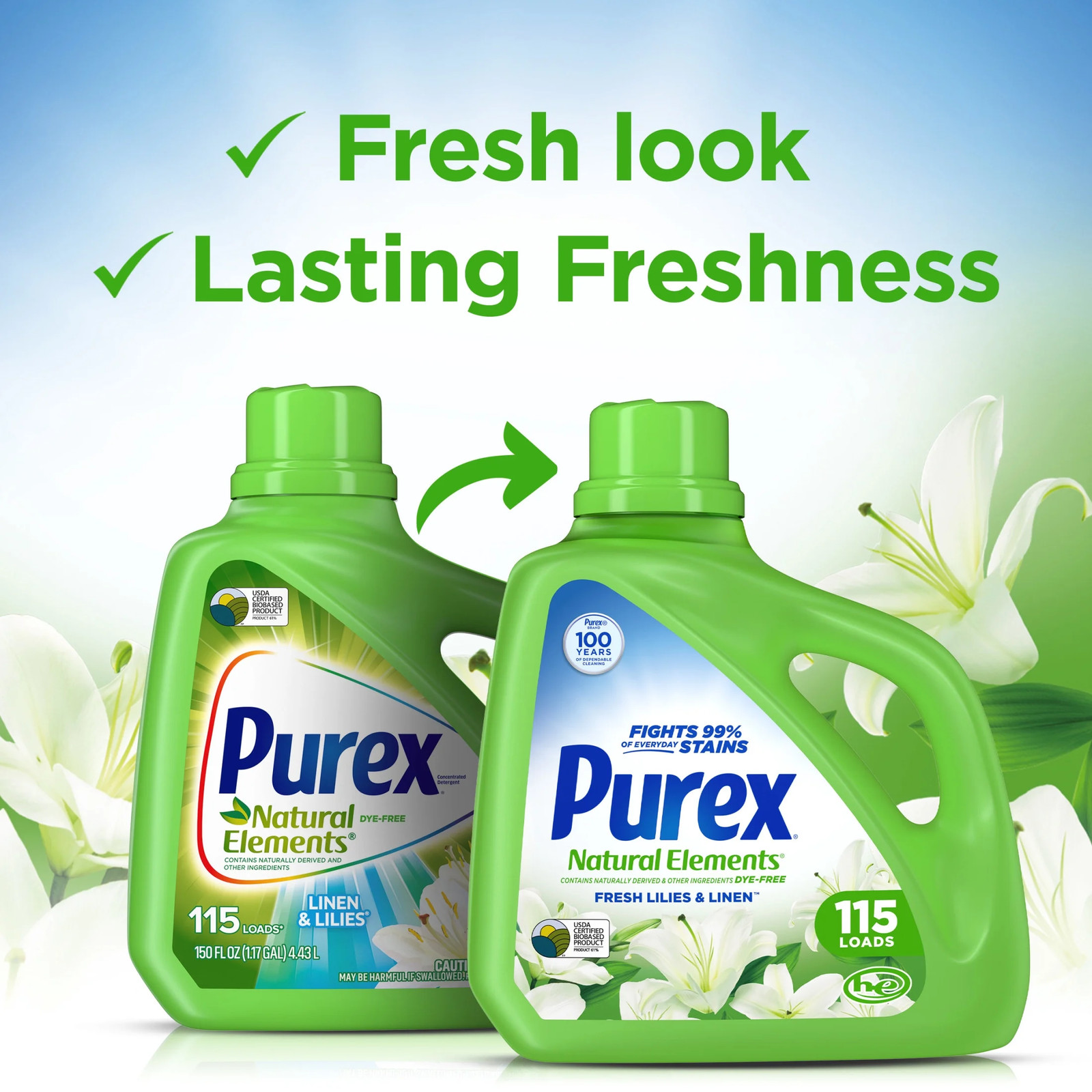Natural Elements Liquid Detergent, Fresh Lilies & Linen, 150 fl oz, 115 loads