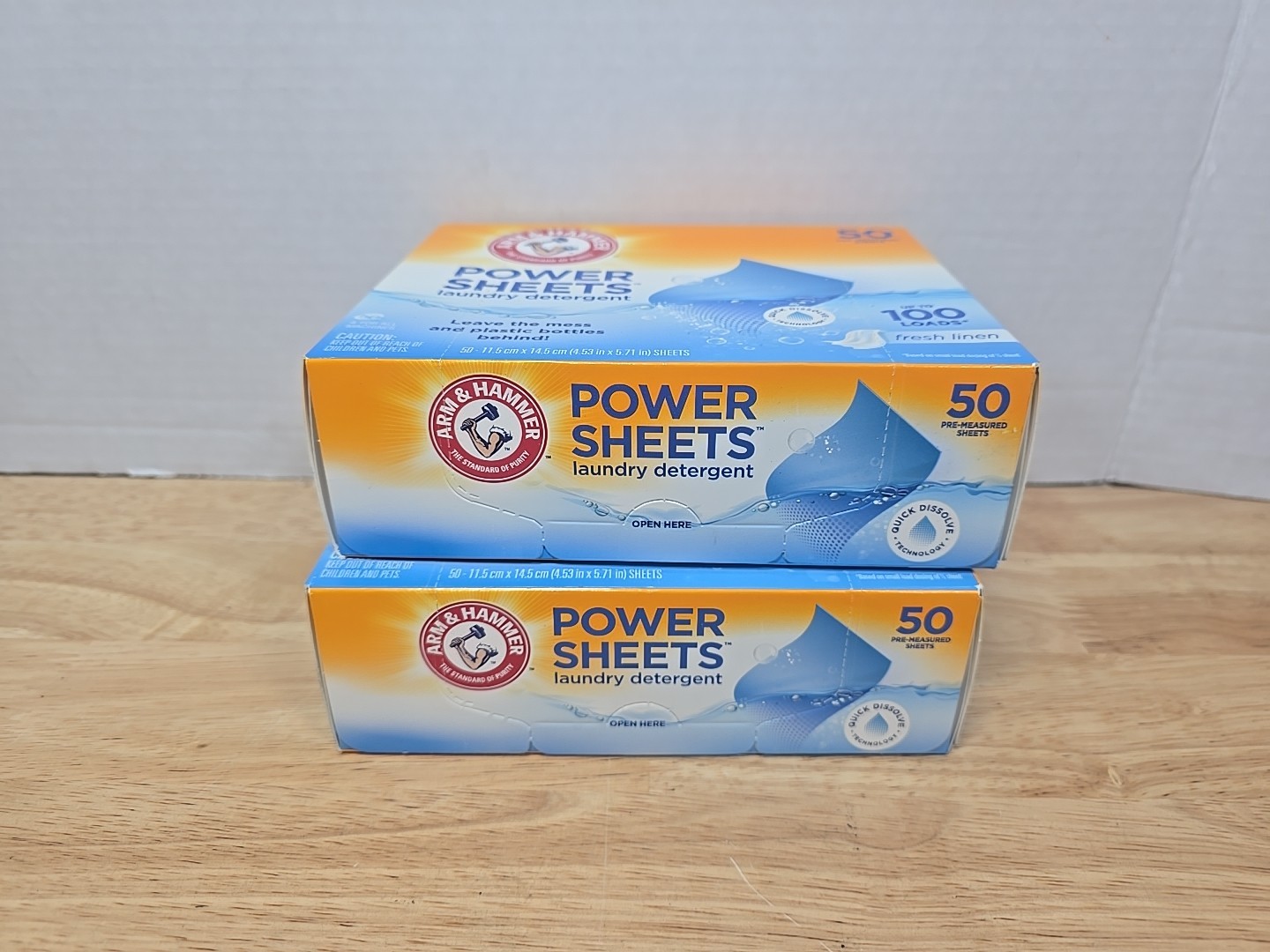 2x Arm & Hammer Power Sheets 50 Pk Laundry Detergent 100-Loads Fresh Linen NEW