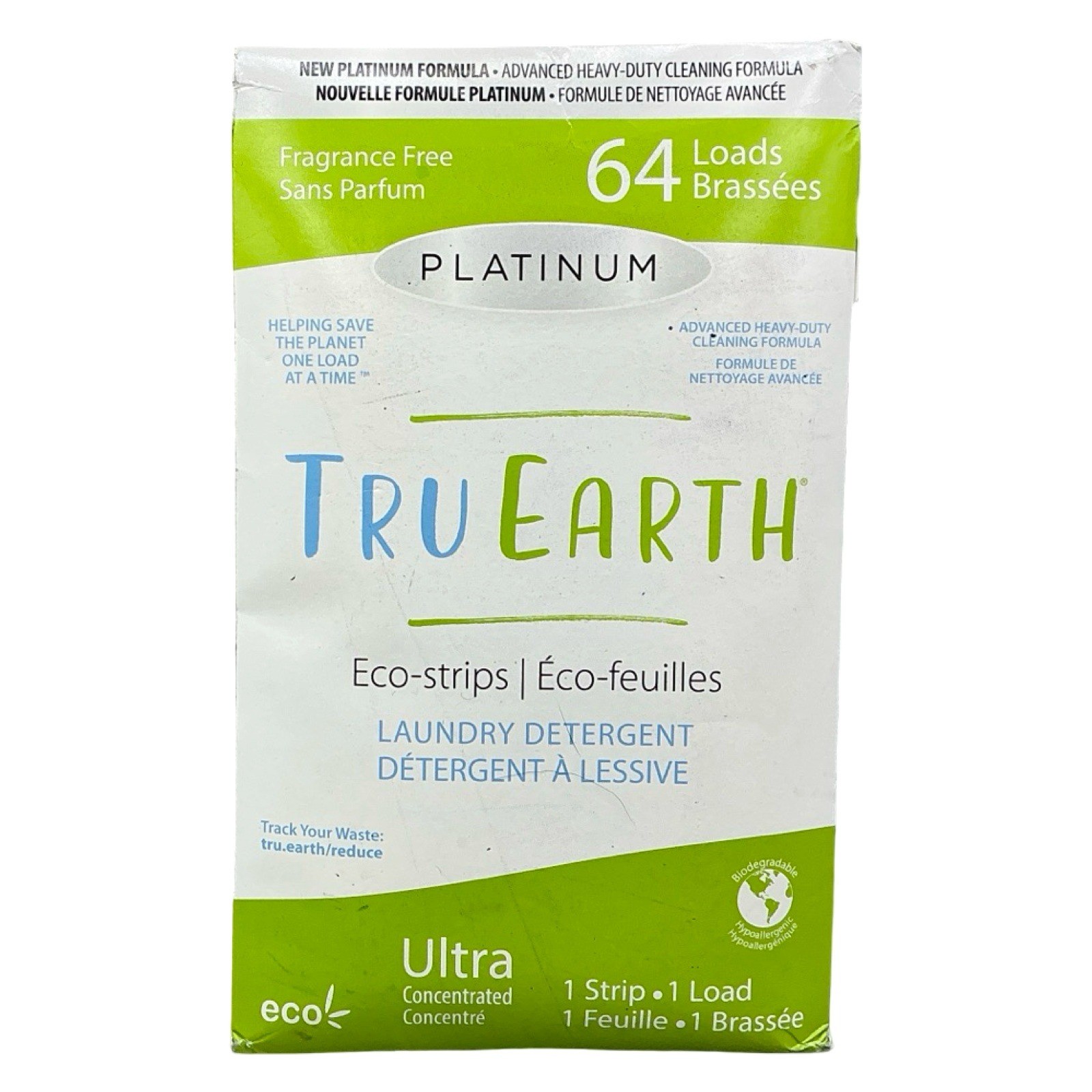 Tru Earth Platinum Eco-Strips Laundry Detergent Fragrance Free 64 Loads HE Eco