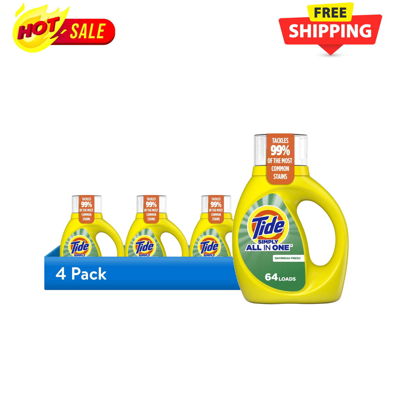 4 Pack Tide Simply Liquid Laundry Detergent Daybreak Fresh 64 Loads