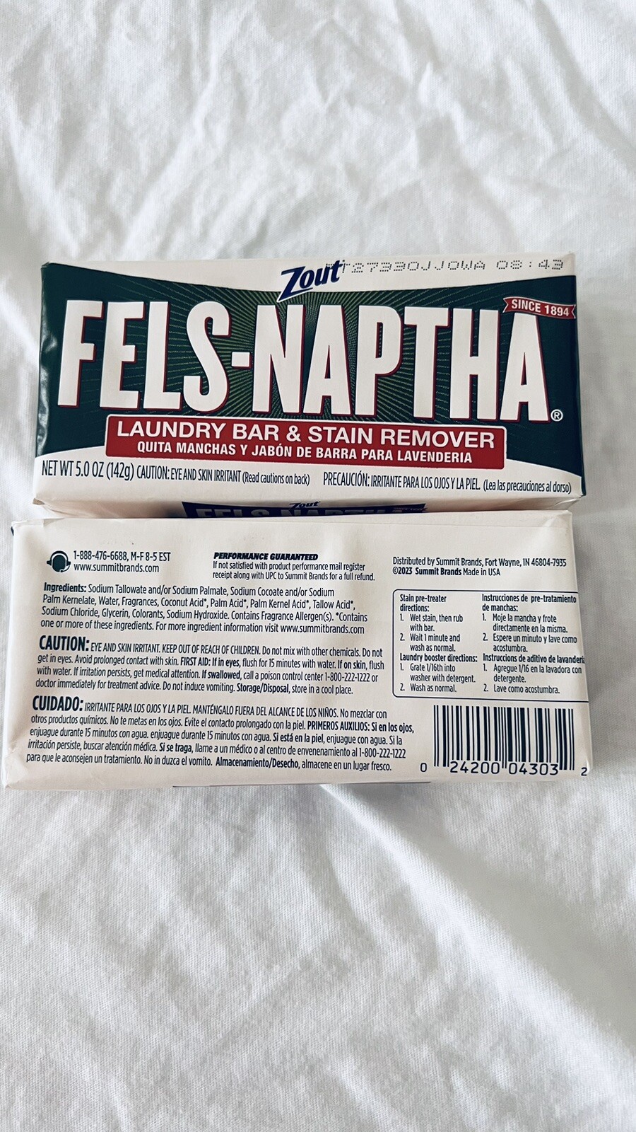 Zout ( 2 PACK ) Fels-Naptha Laundry Bar & Stain Remover & Pre-treater, 5oz