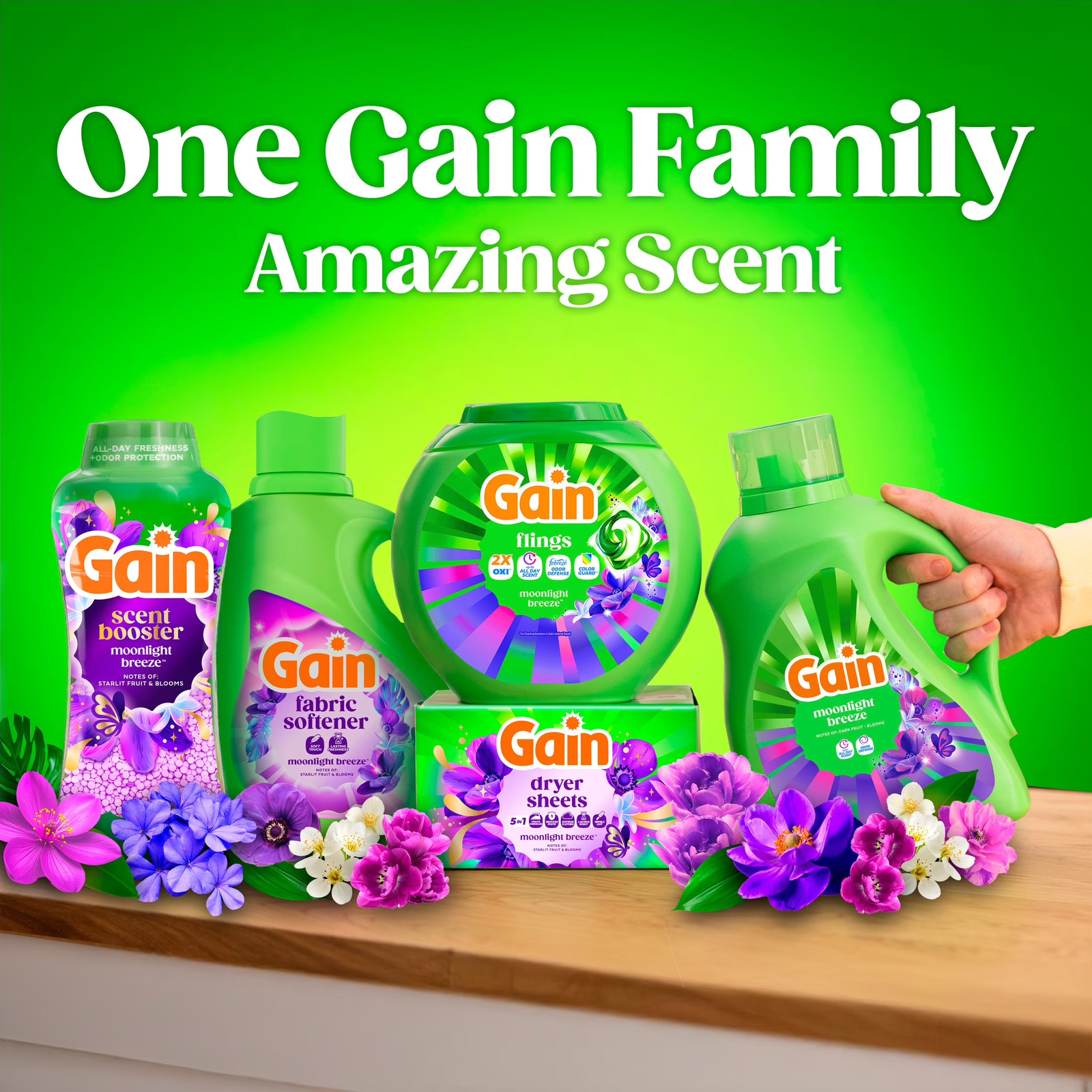 Flings Laundry Detergent Soap Pacs, 4-In-1 Oxi Boost and Febreze, Moonlight Bree