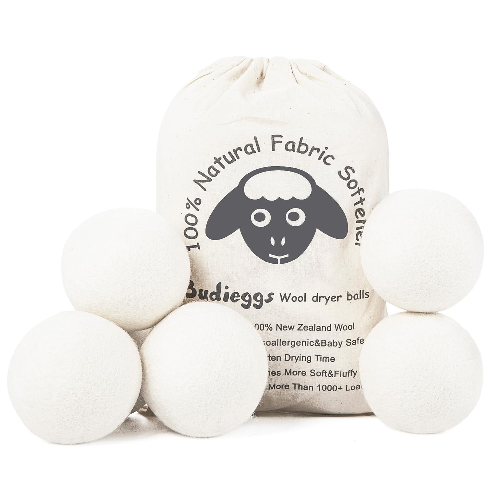 Wool Dryer Balls Organic XL 6-Pack, 100% New Zealand Wool Chemical Free Fabri…