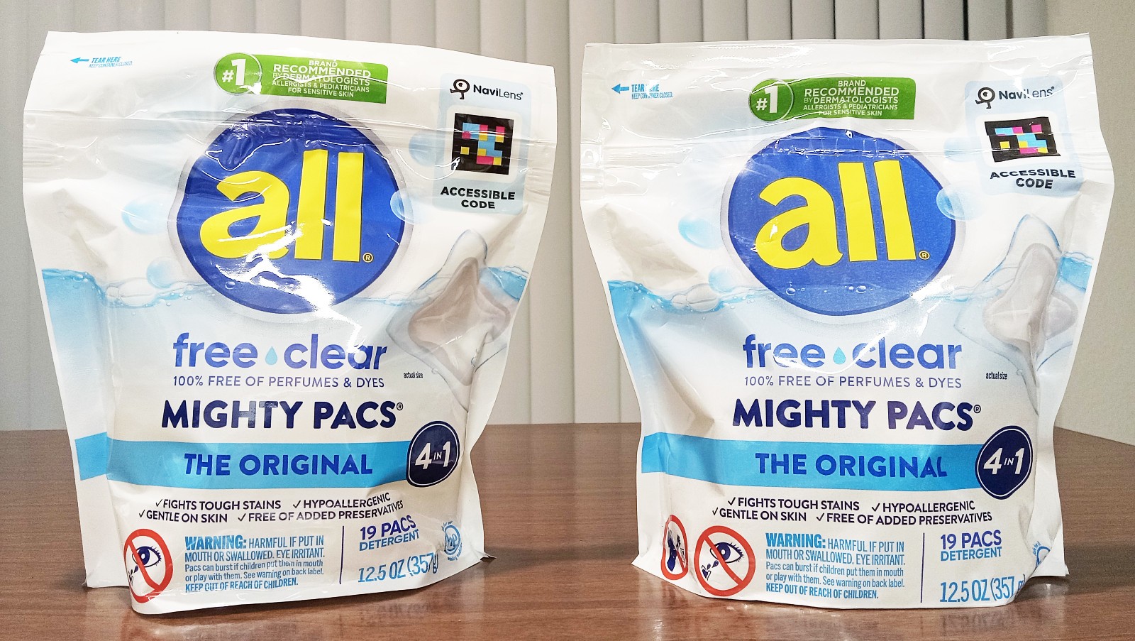 Lot of 2 All Free Clear, Original 4-in-1 Mighty PACS Laundry Detergent, 19 Pacs
