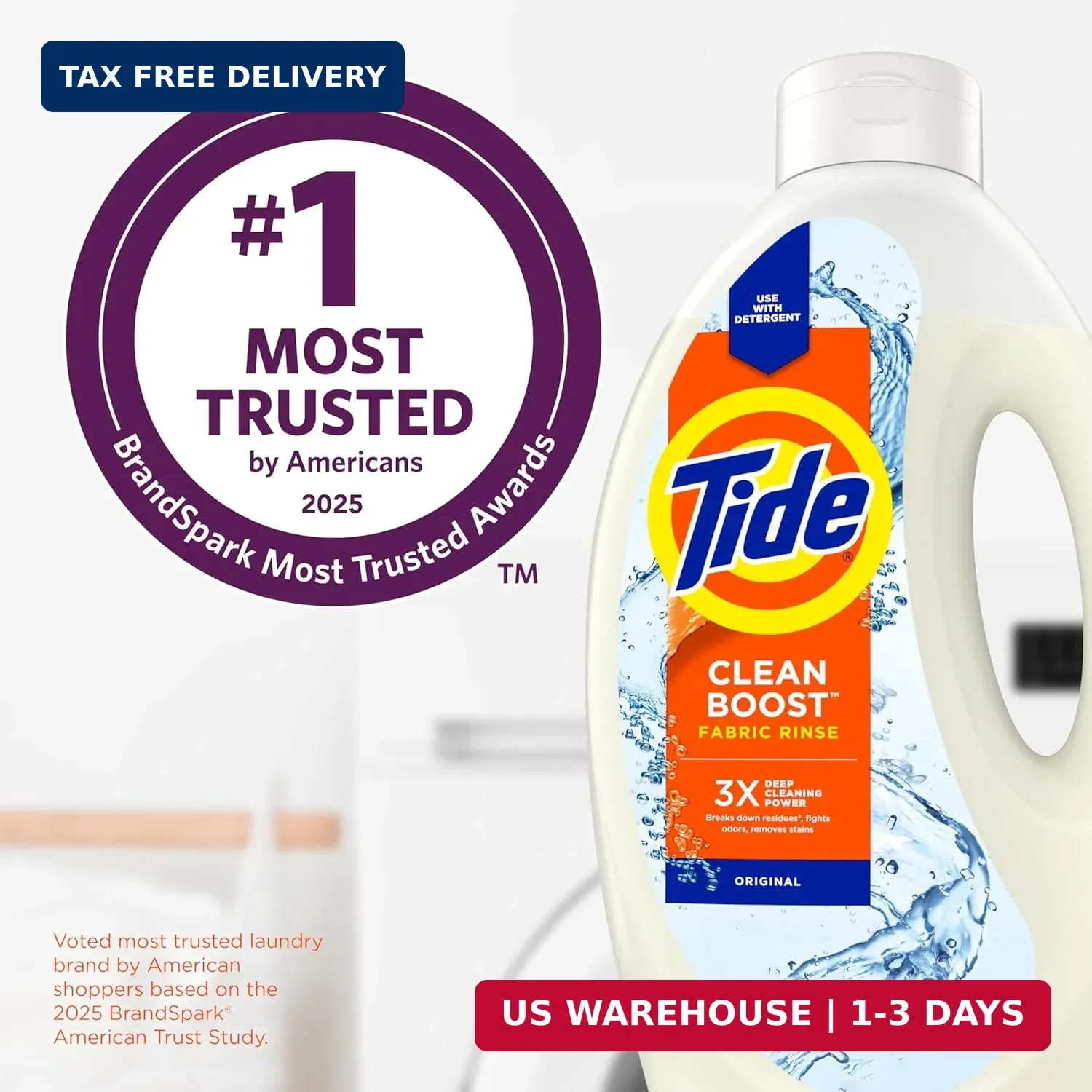 Tide Clean Boost Fabric Rinse, 62 fl oz fl oz, Removes Odors and Residues, Safe