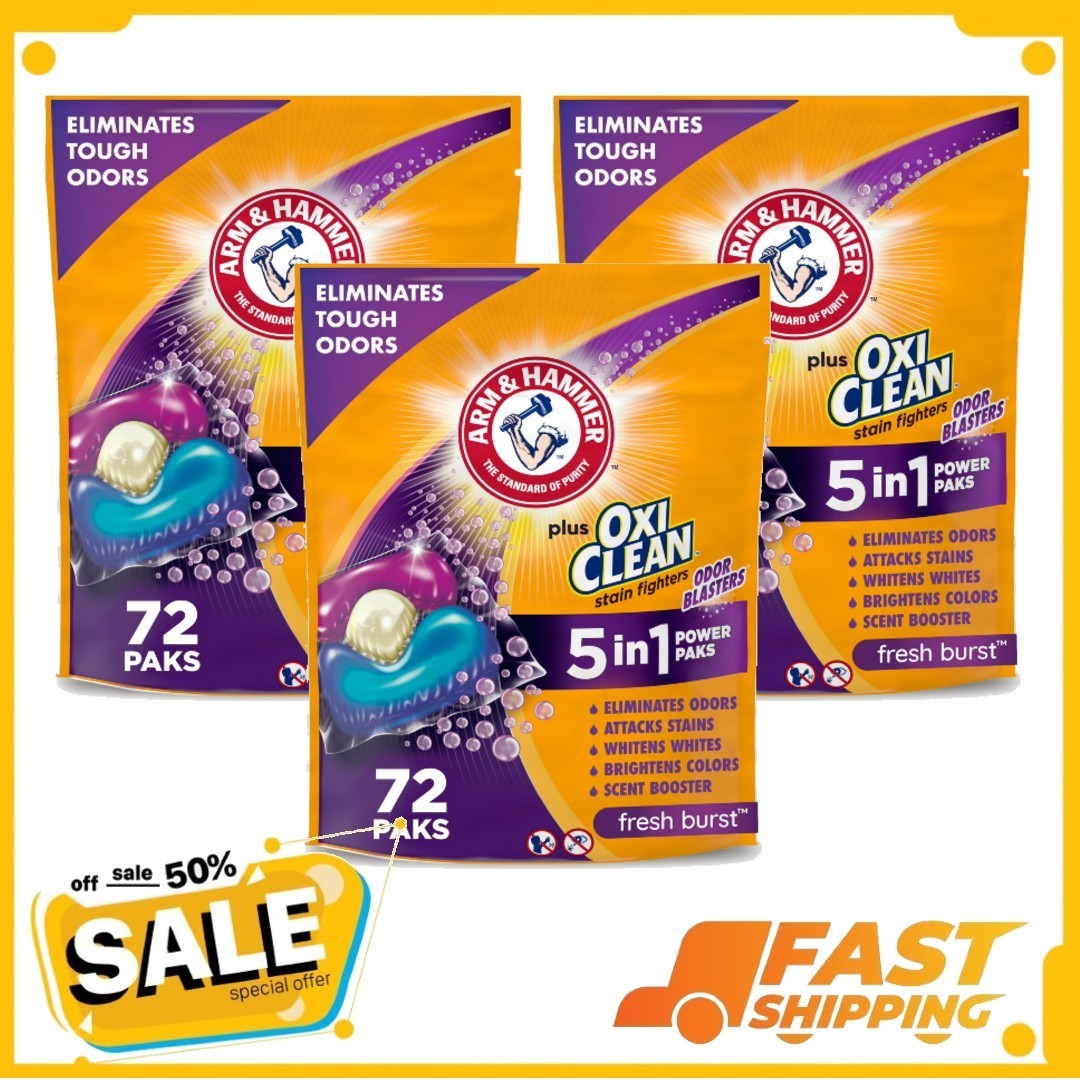 ( 3 Pack ) ARM & HAMMER Plus OxiClean With Odor Blasters Laundry Detergent, 72Ct
