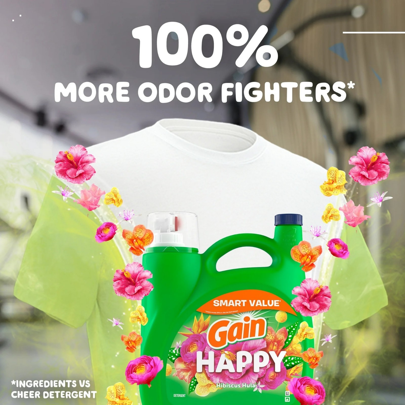 Gain Liquid Laundry Detergent, Happy Scent, 154 fl oz, 107 Loads