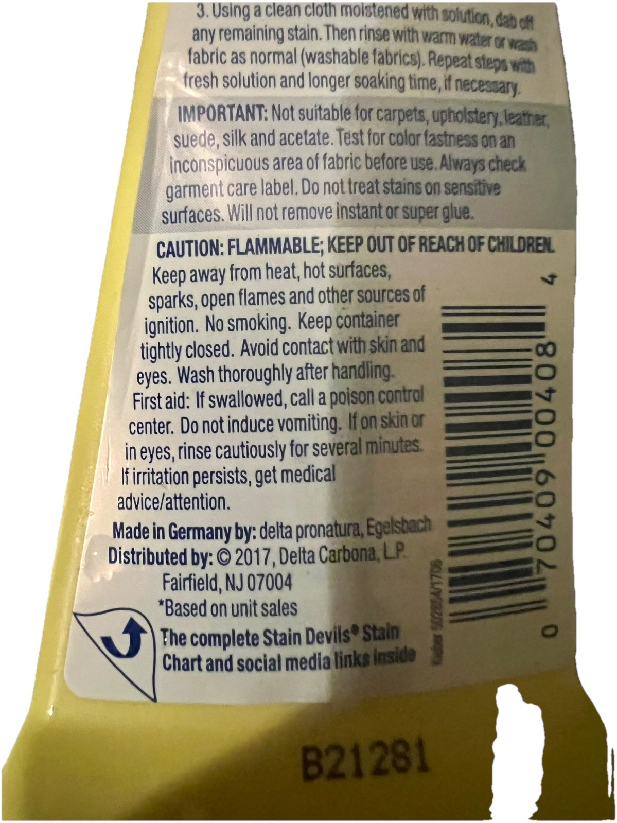 Carbona Stain Devils Nail Polish, Glue & Gum Stain Remover 1.7 Oz Formula #1 NEW
