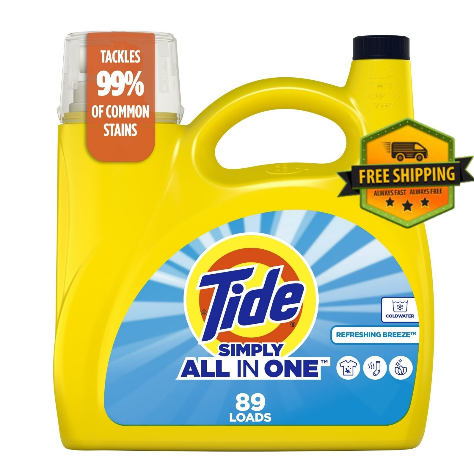 Tide Simply All-In-One Laundry Detergent, Refreshing Breeze, 89 Loads, 117 oz