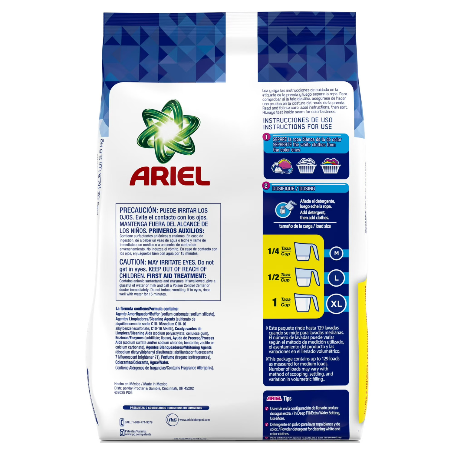 Ariel Laundry Detergent Powder Original Scent 5.8 kg 129 Loads