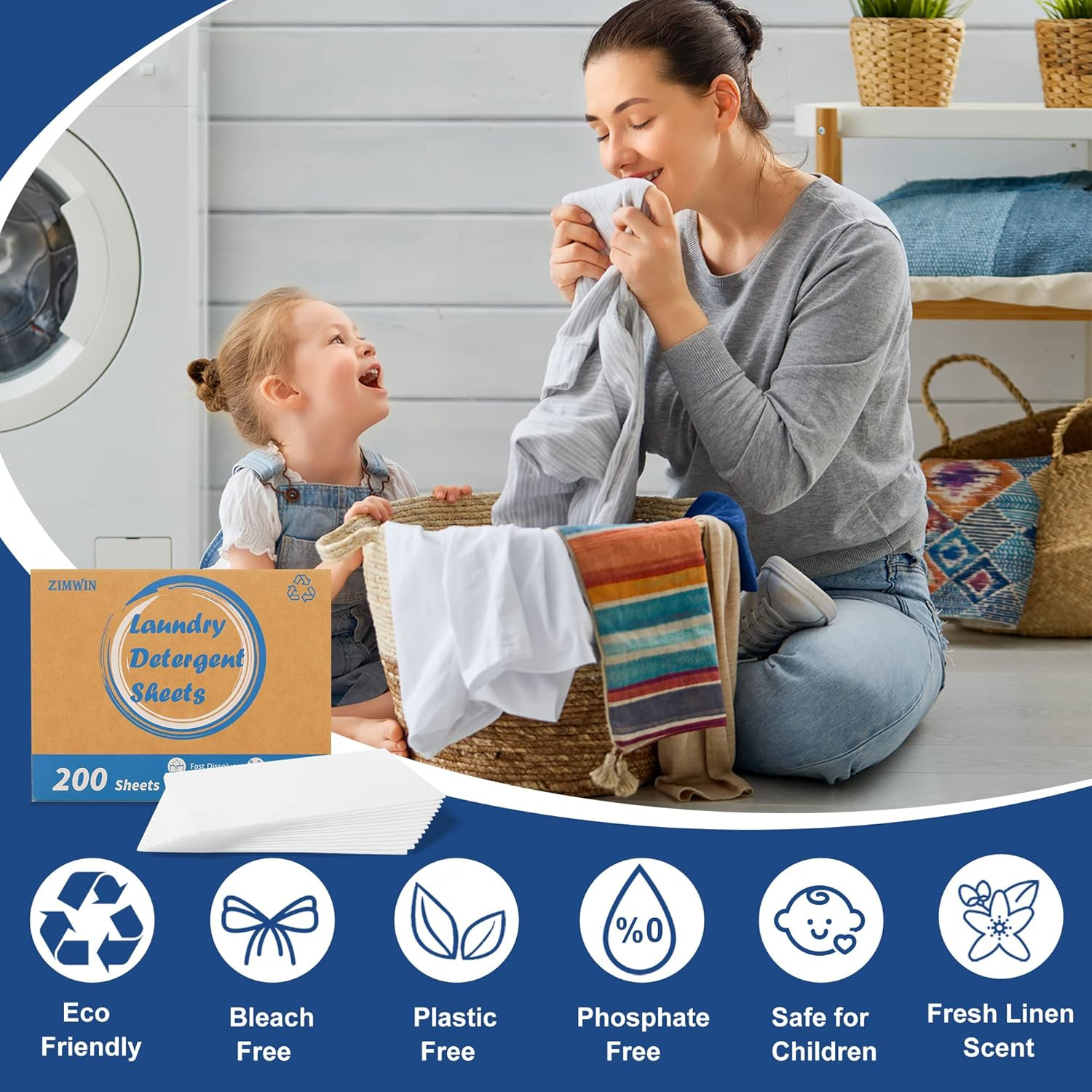 Laundry Detergent Sheets 200 Sheets, Fragrance-Free, Eco-Friendly, Plastic-Free,