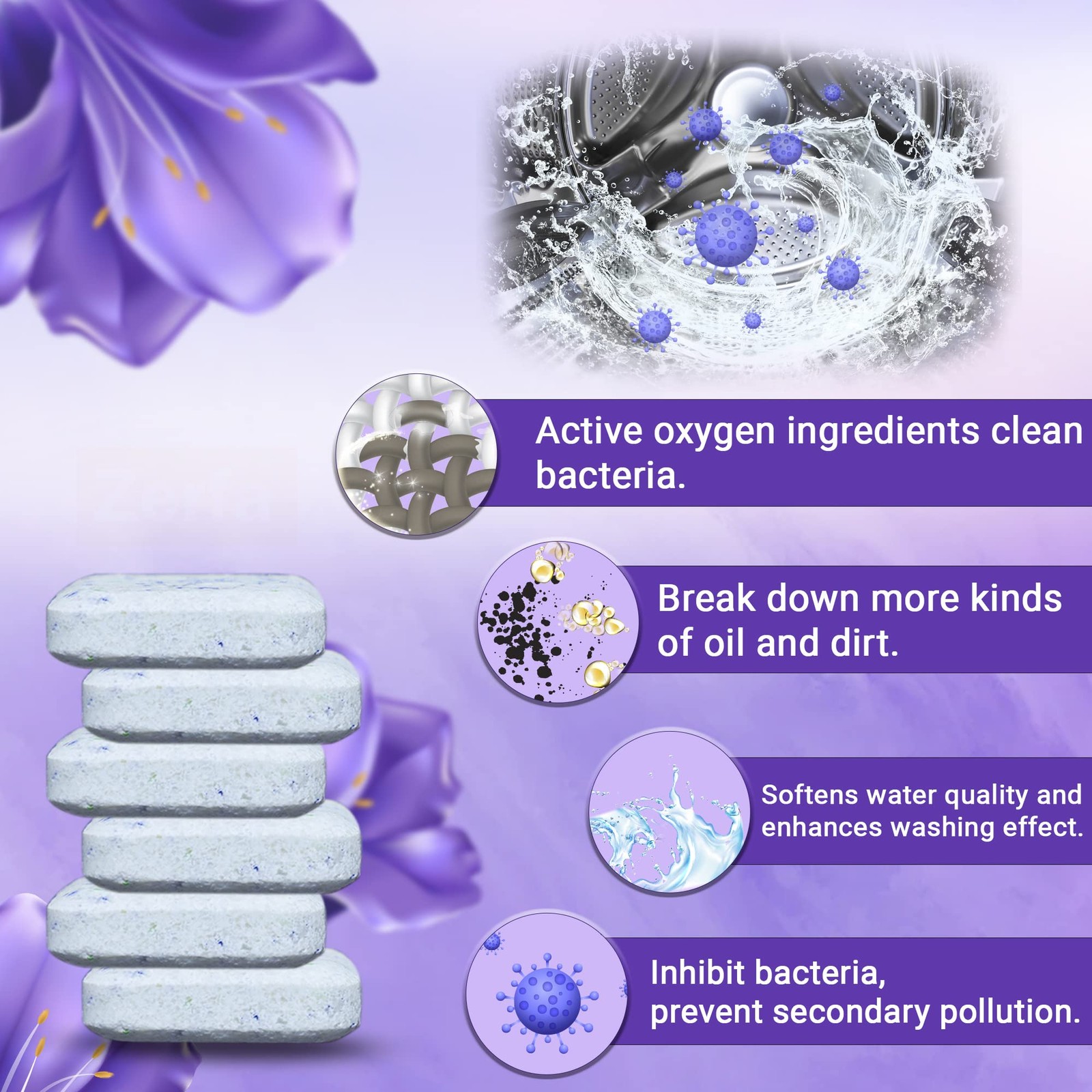 Zerfa 24 Pcs Lavender Washing Machine Deep Cleaner Tablets – 504g Descaler