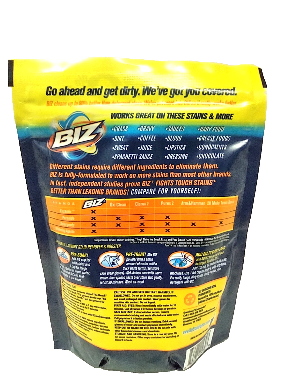 (3 PACK)- BIZ Stain & Odor Eliminator Powder Detergent Laundry Booster 8 Oz Each