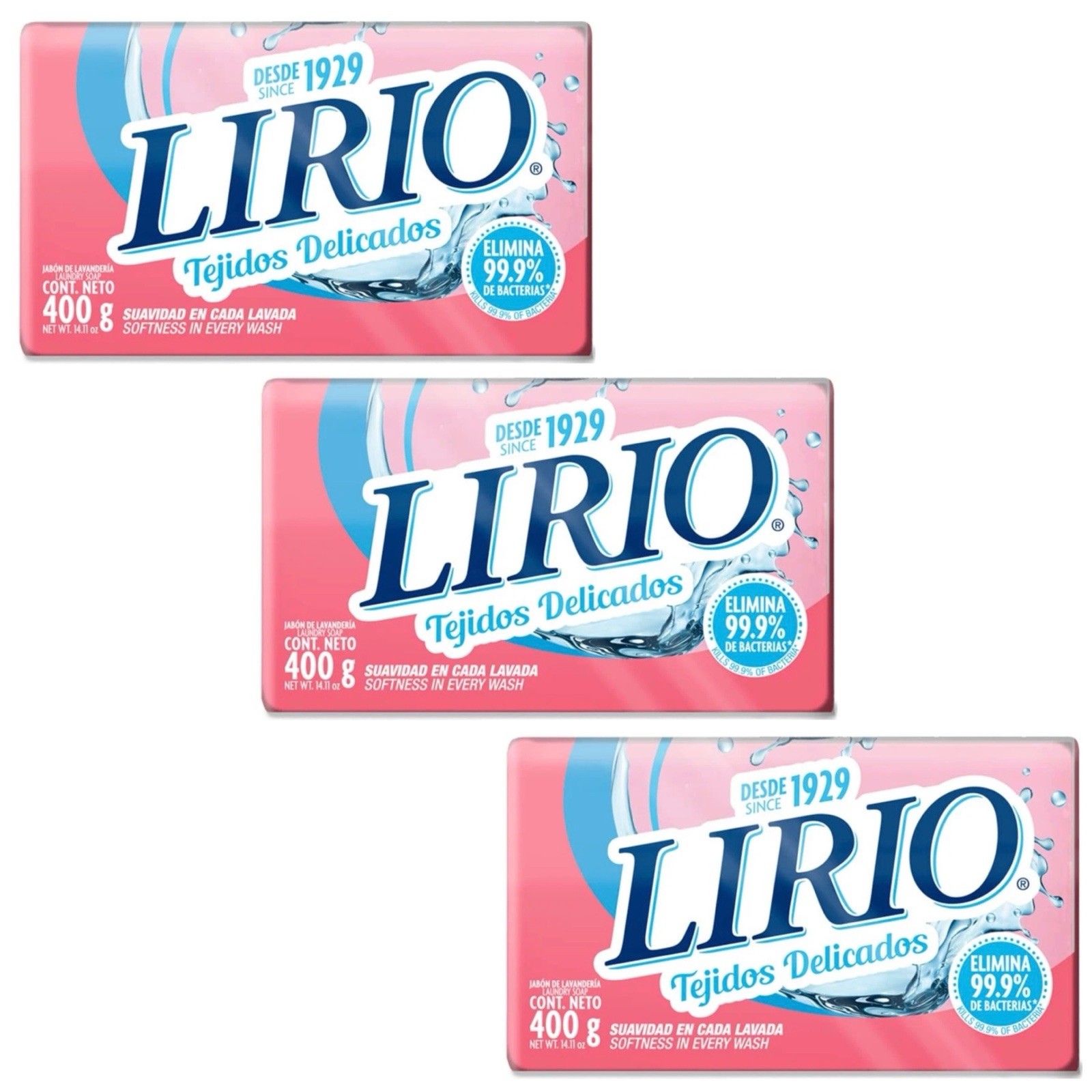 3X LIRIO Jabón de Barra Tejidos Delicados 🇲🇽 Bar Laundry Soap, 400g, 3 Pack