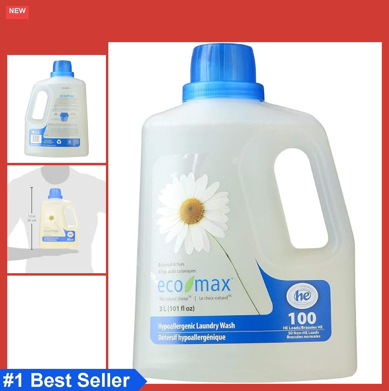 Hypoallergenic Laundry Wash 3L Liquid Plant Based Unscented Concentrated