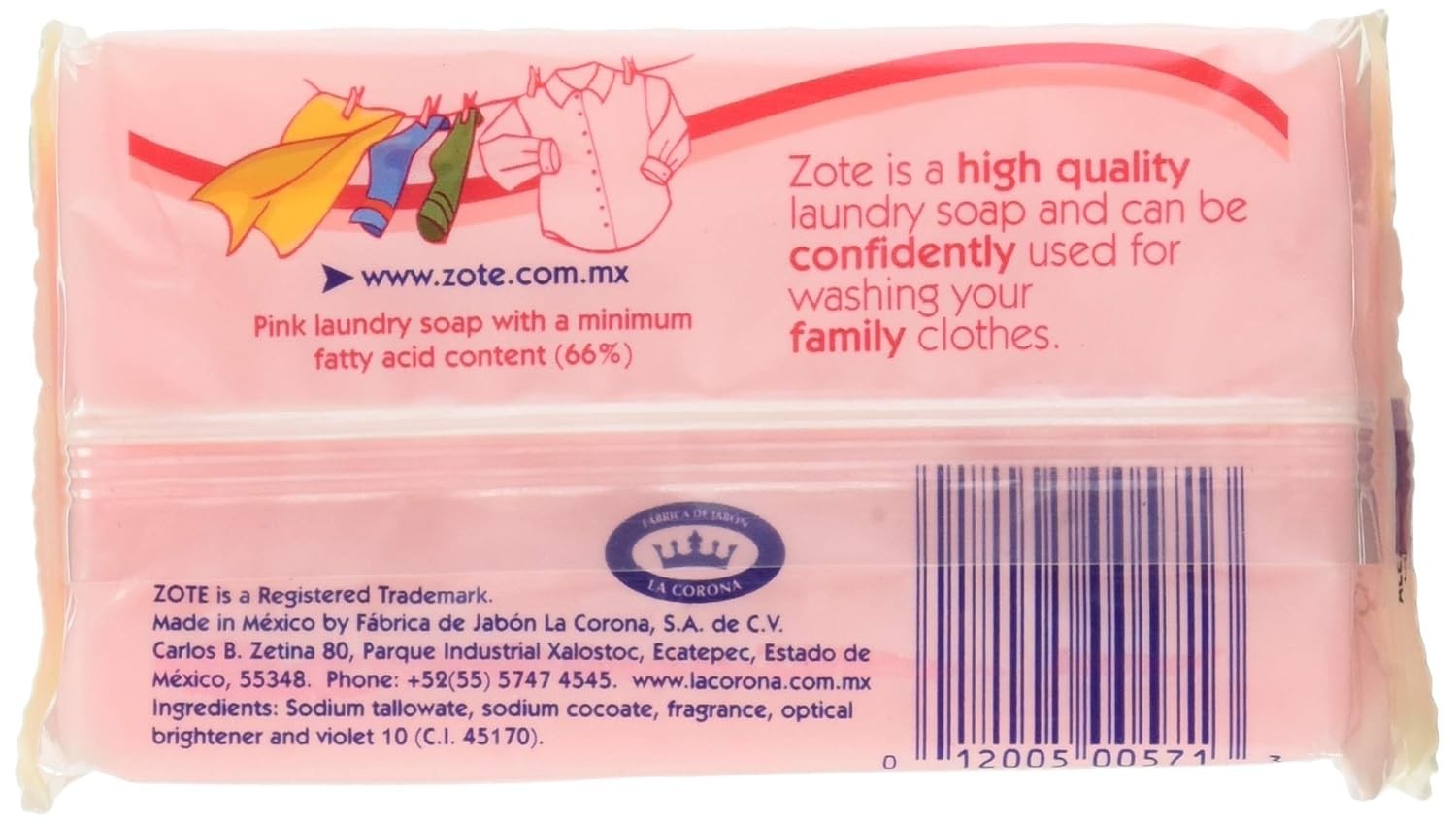 Zote Pink Laundry Soap Bar 14.1 oz Authentic Stain Remover Whitener 400g
