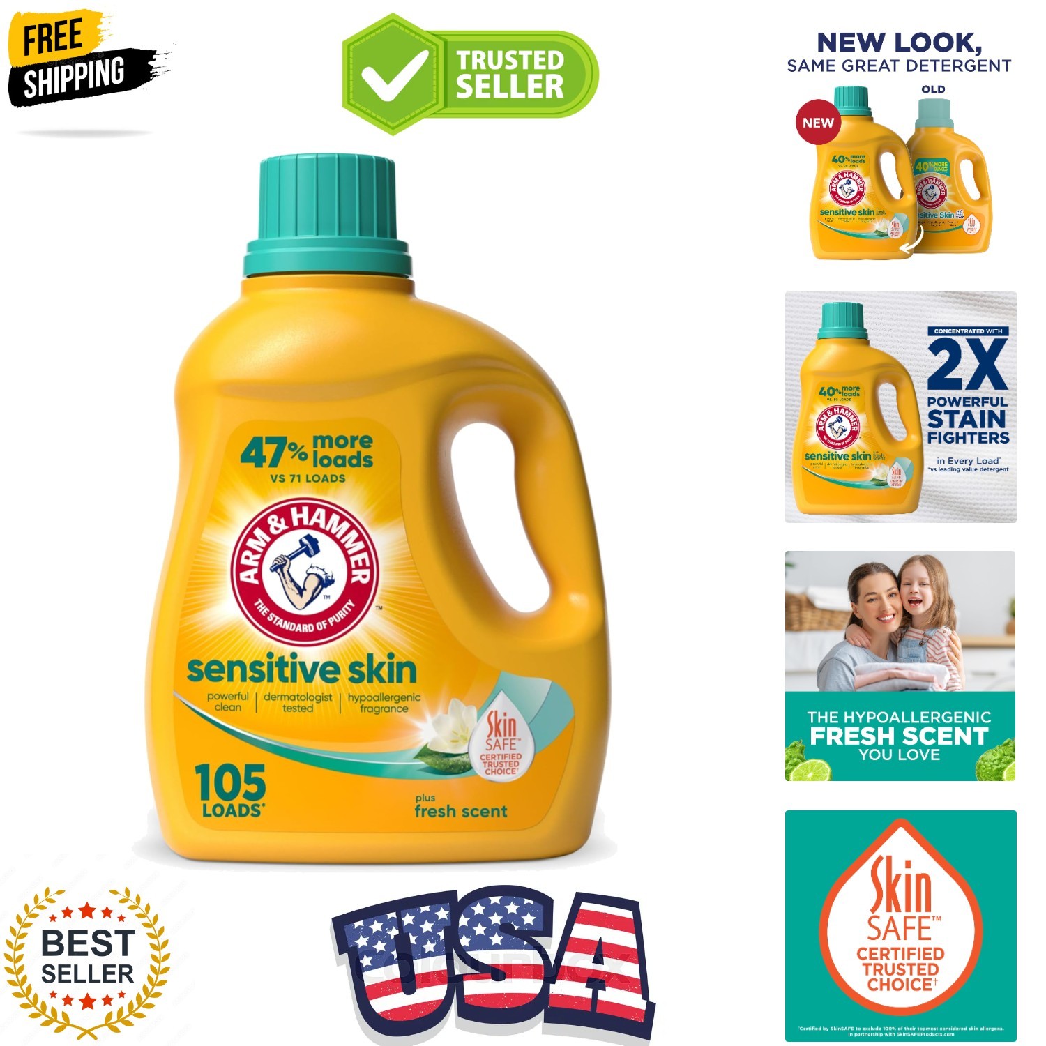 Sensitive Skin Liquid Laundry Detergent, Fresh Scent, 105 fl oz, 105 Loads