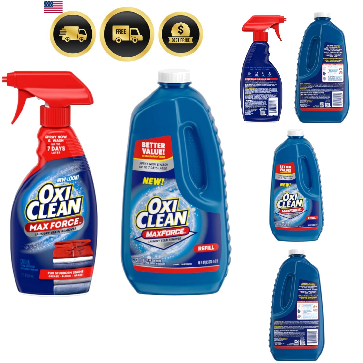 Max Force Laundry Stain Remover Spray, 12 fl oz + 48 Fl Oz Refill Bottle Kit …