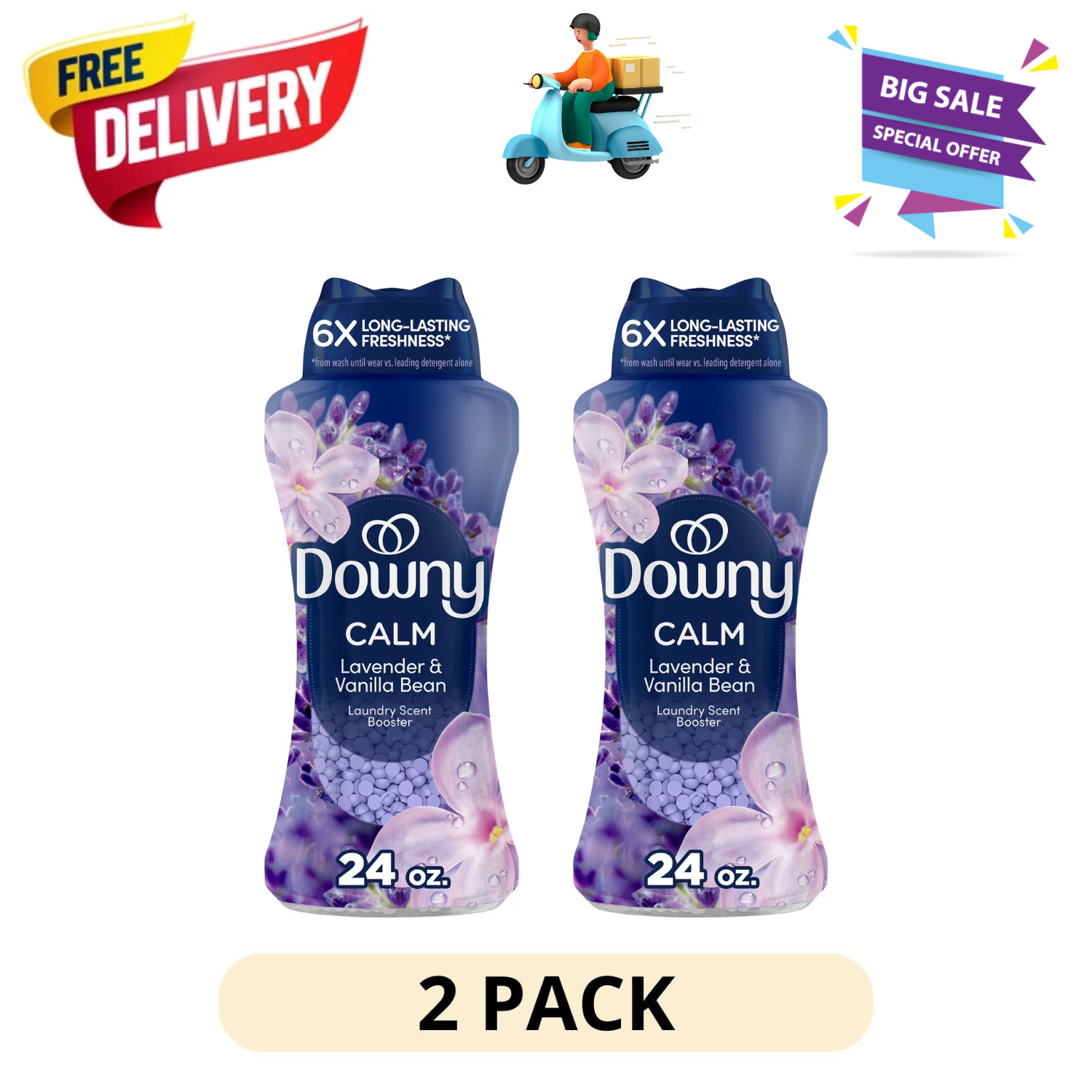 (2 Pack) Downy Infusions Laundry Scent Booster Beads Calm Lavender 24 Ounce